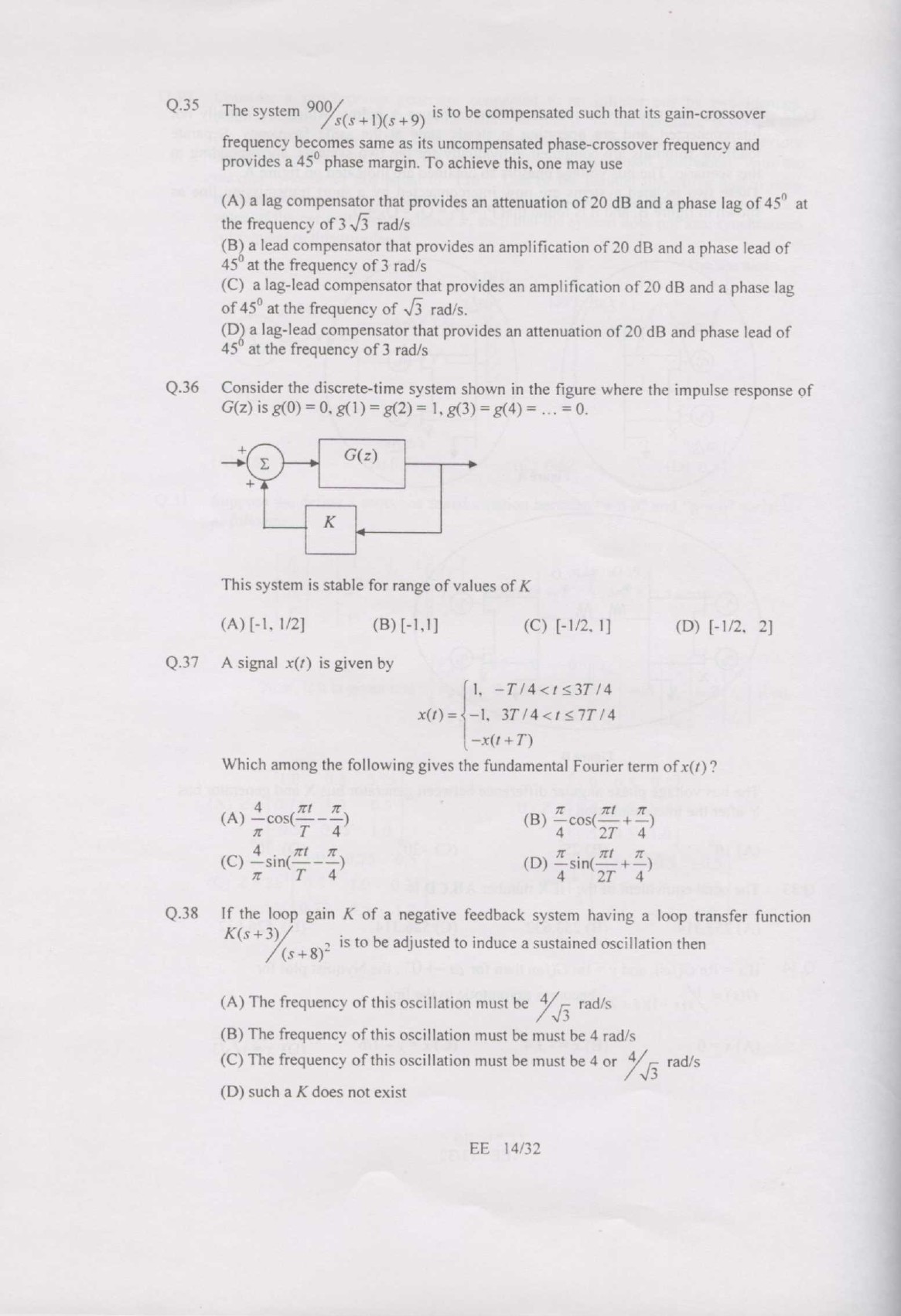 GATE Exam Question Paper 2007 Electrical Engineering 14