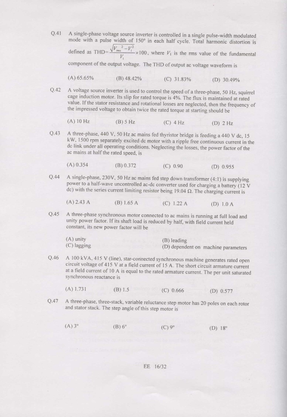 GATE Exam Question Paper 2007 Electrical Engineering 16