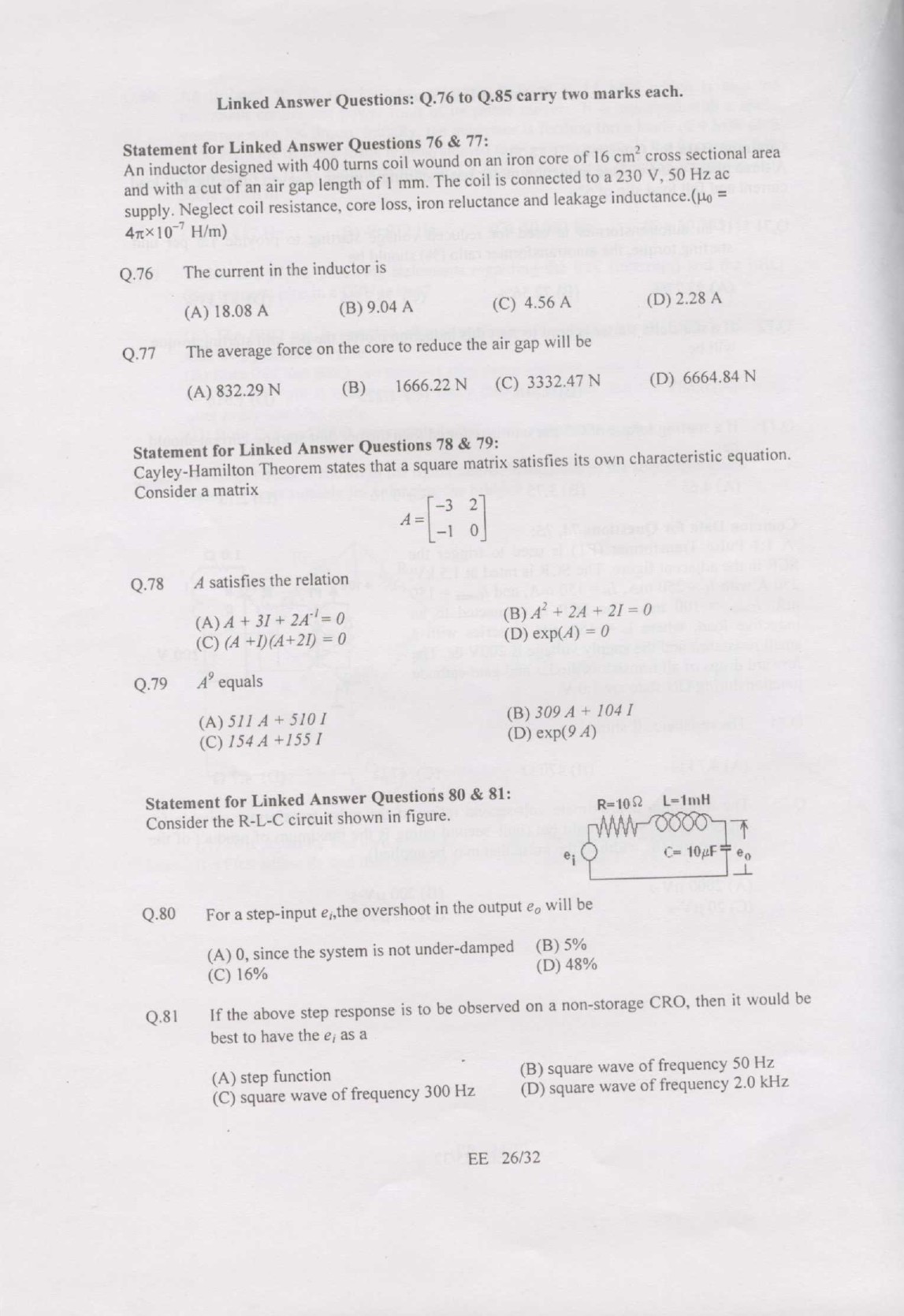 GATE Exam Question Paper 2007 Electrical Engineering 26