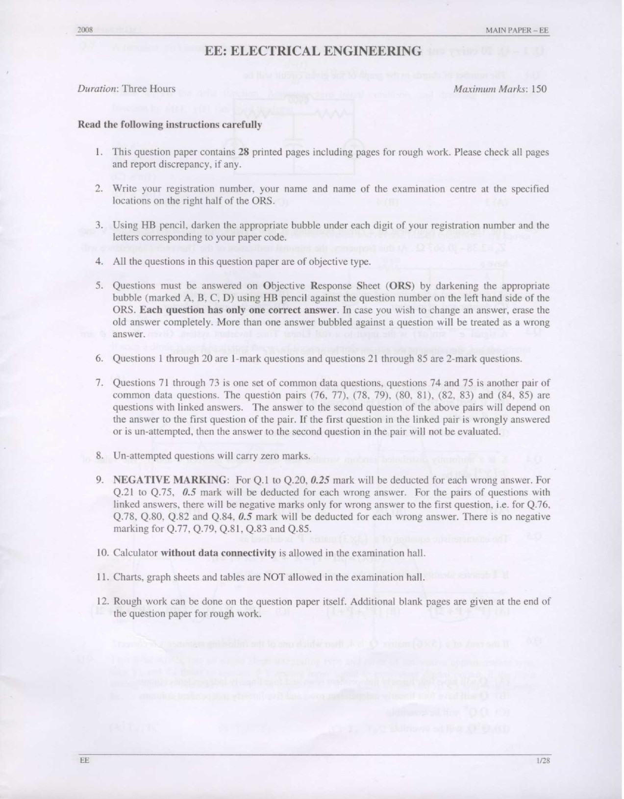 GATE Exam Question Paper 2008 Electrical Engineering 1