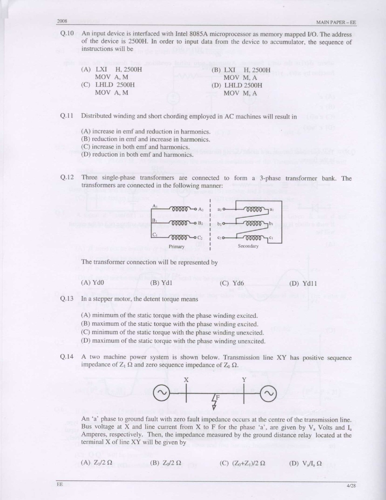 GATE Exam Question Paper 2008 Electrical Engineering 4