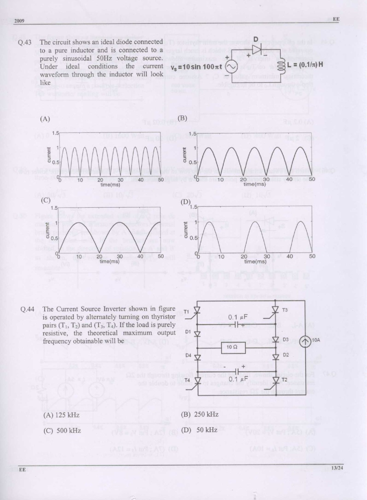 GATE Exam Question Paper 2009 Electrical Engineering 13