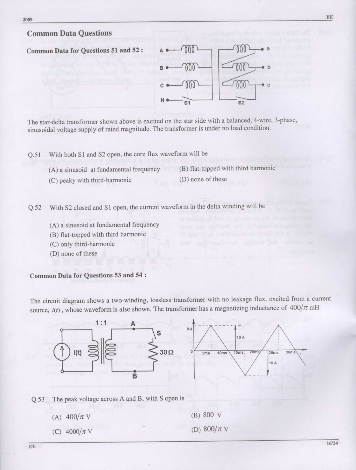 GATE Exam Question Paper 2009 Electrical Engineering 16