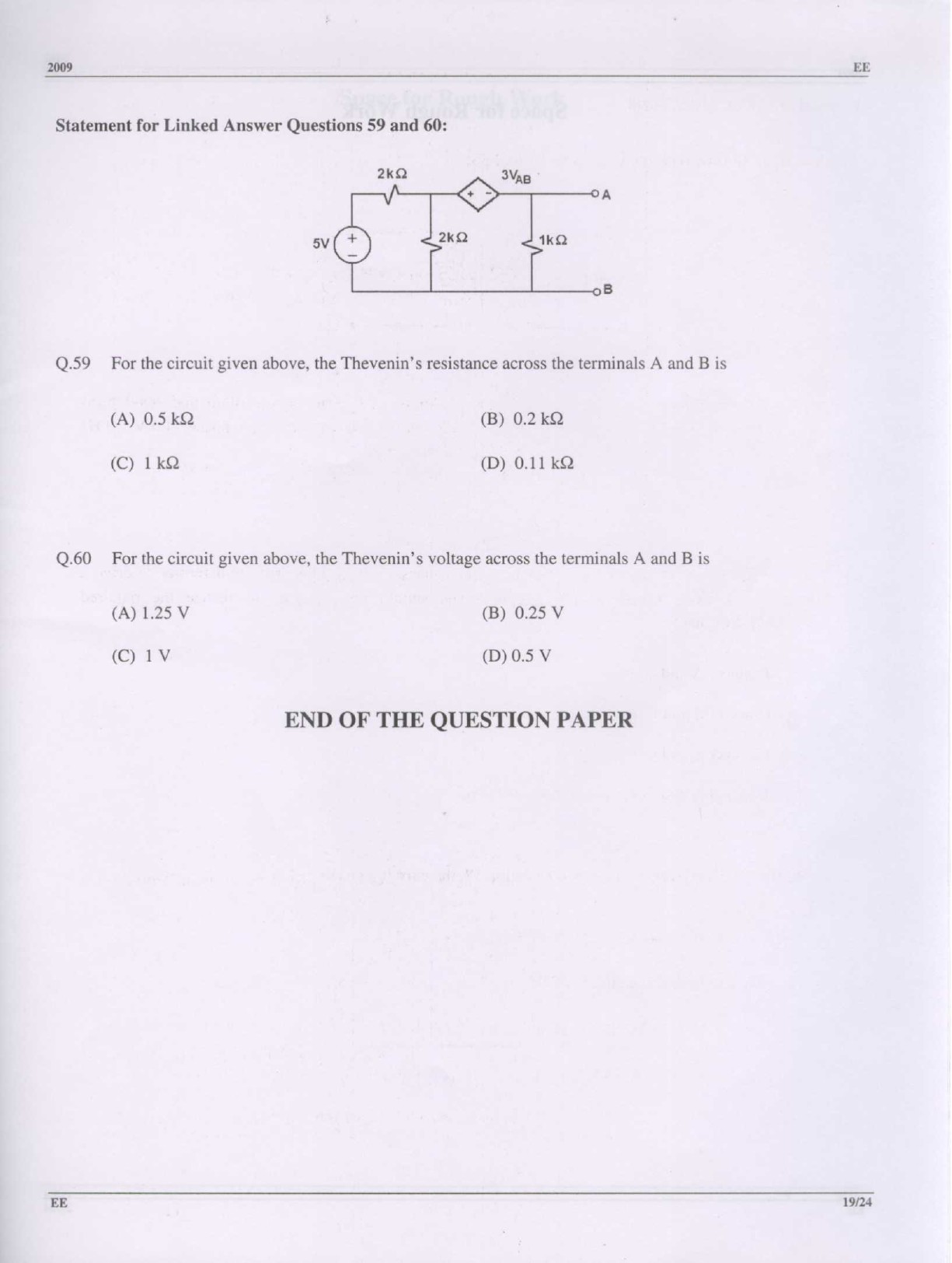GATE Exam Question Paper 2009 Electrical Engineering 19
