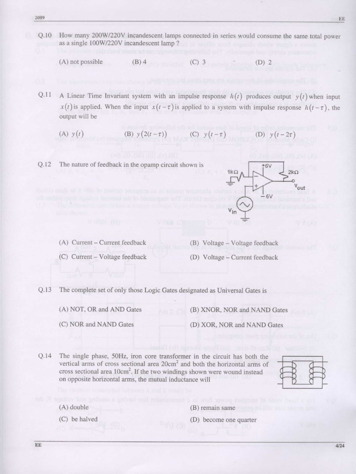 GATE Exam Question Paper 2009 Electrical Engineering 4