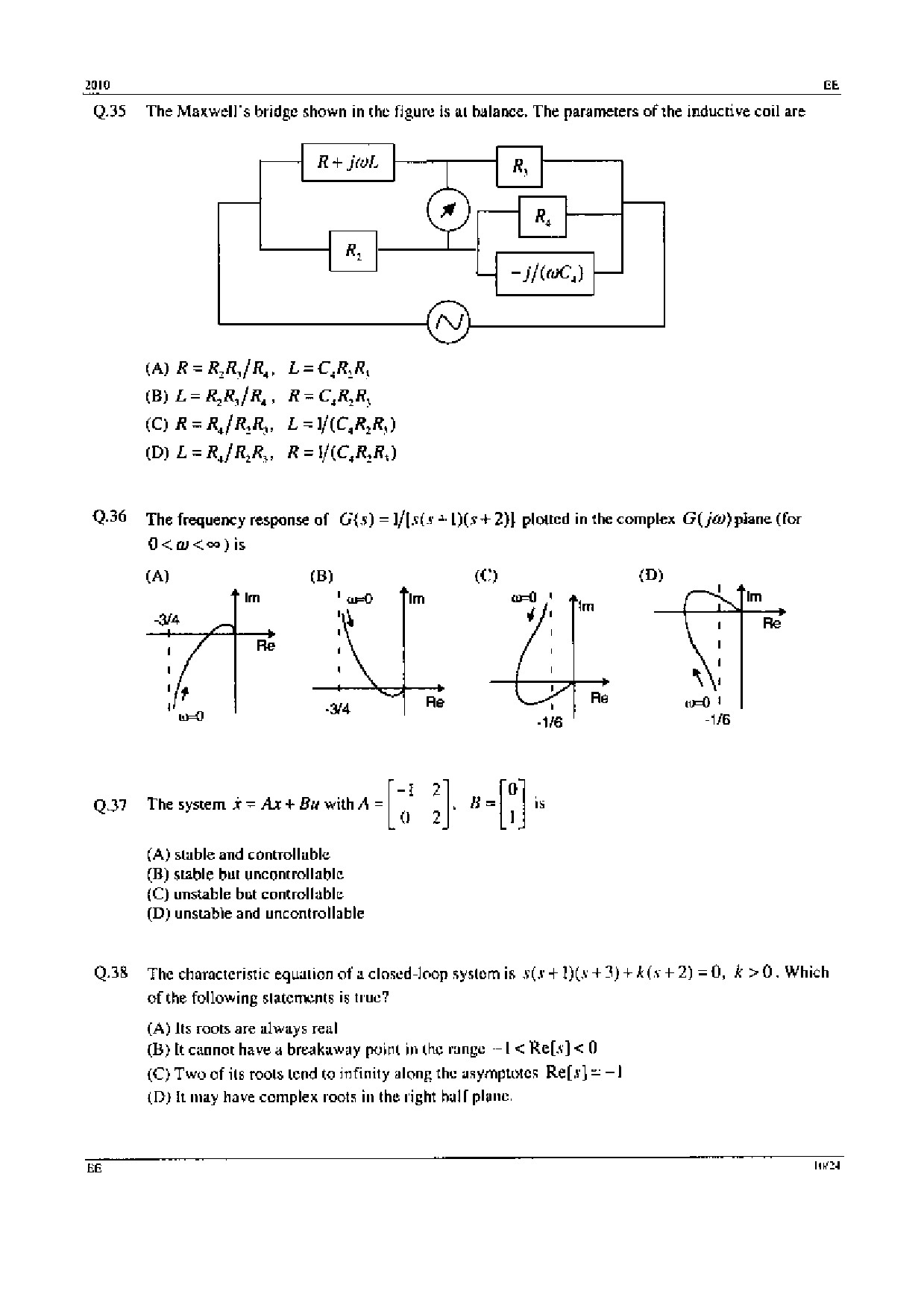 GATE Exam Question Paper 2010 Electrical Engineering 10