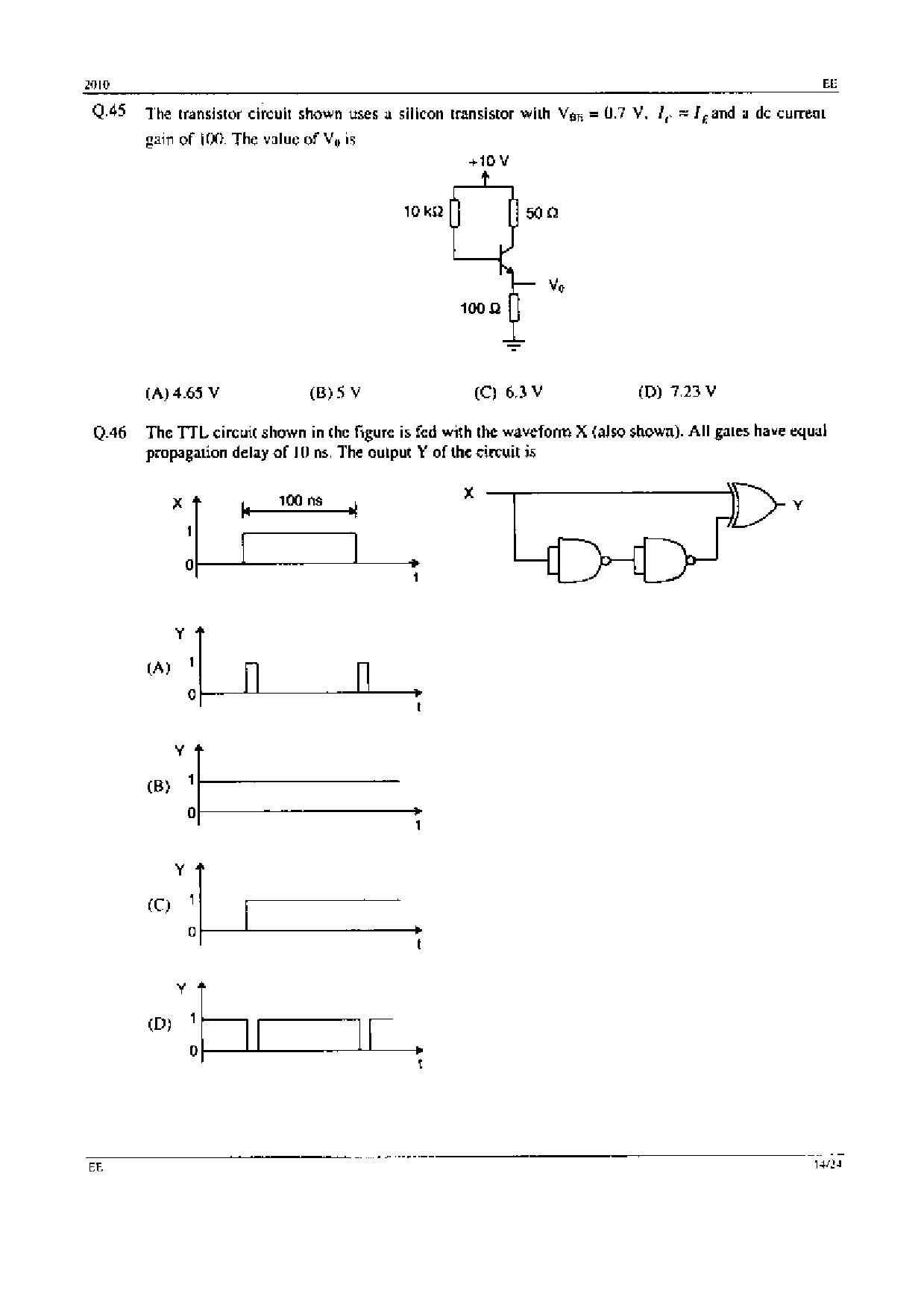 GATE Exam Question Paper 2010 Electrical Engineering 14