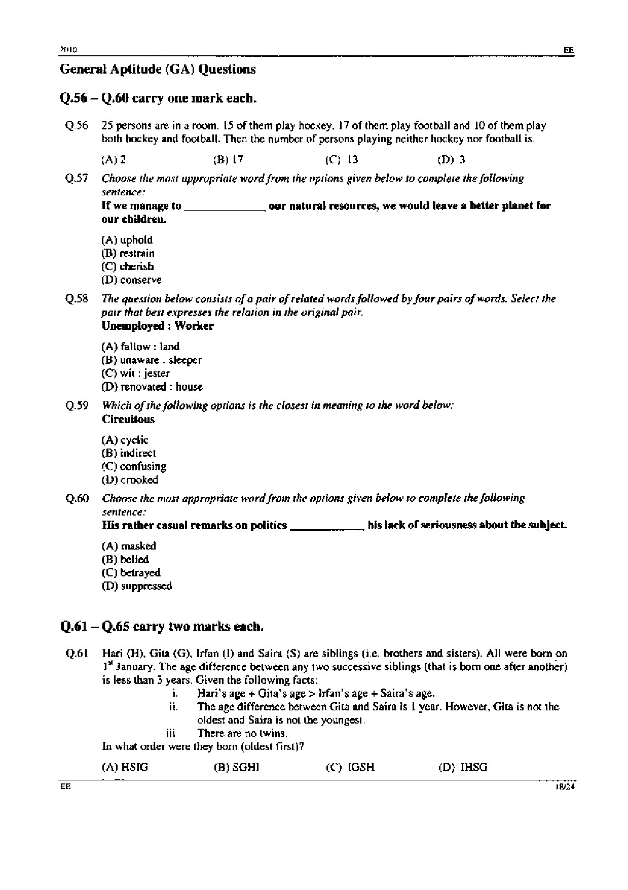 GATE Exam Question Paper 2010 Electrical Engineering 18