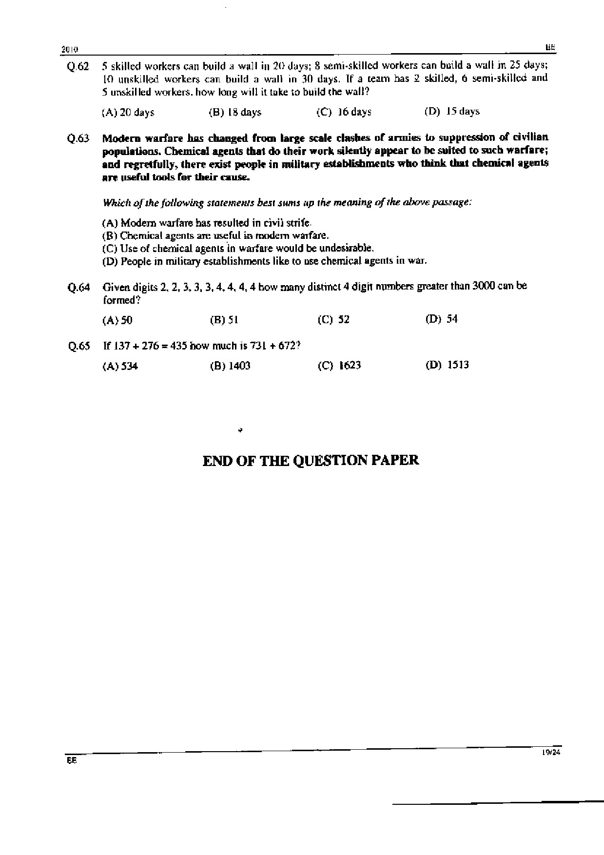 GATE Exam Question Paper 2010 Electrical Engineering 19