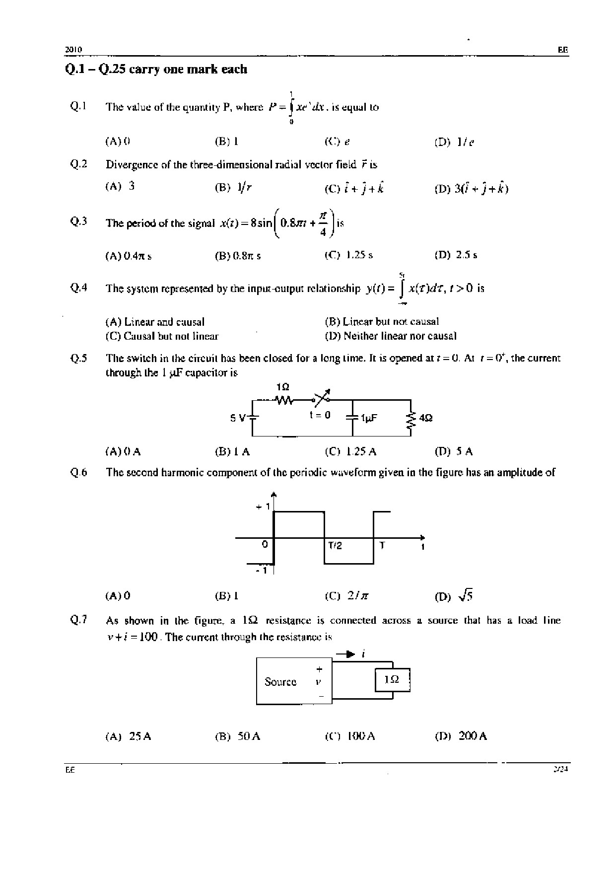 GATE Exam Question Paper 2010 Electrical Engineering 2