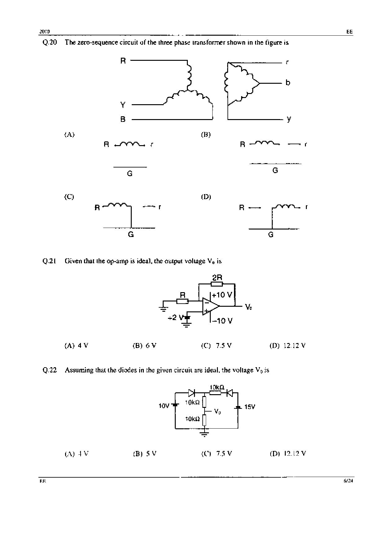 GATE Exam Question Paper 2010 Electrical Engineering 6