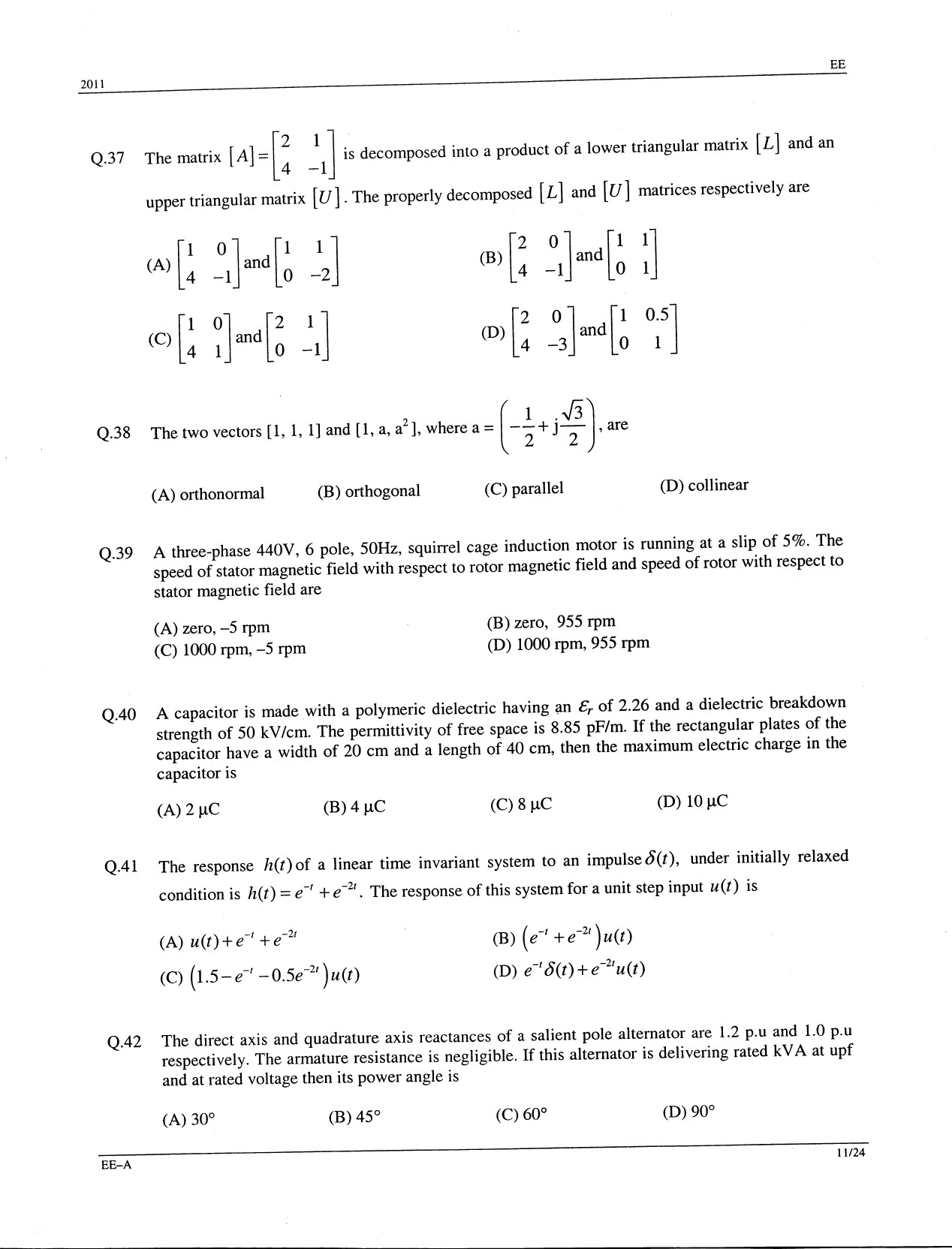 GATE Exam Question Paper 2011 Electrical Engineering 11