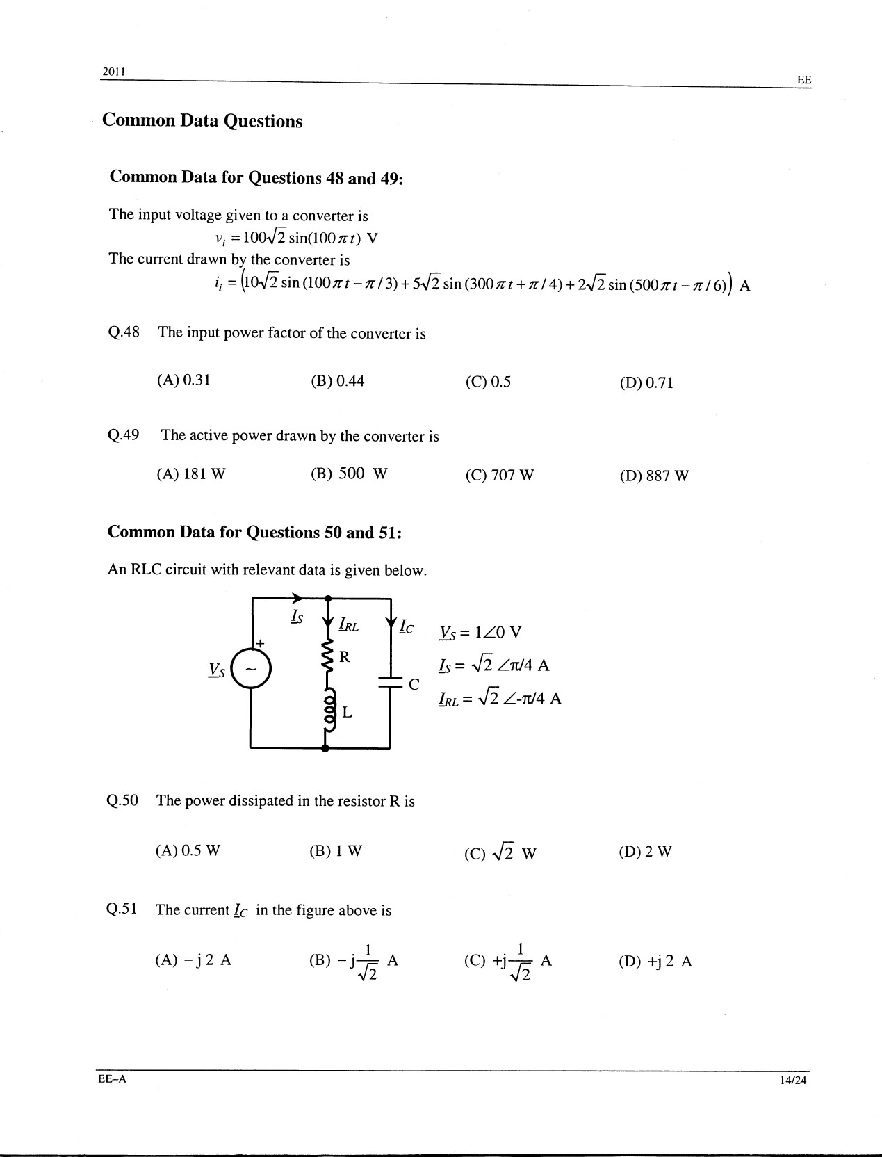 GATE Exam Question Paper 2011 Electrical Engineering 14