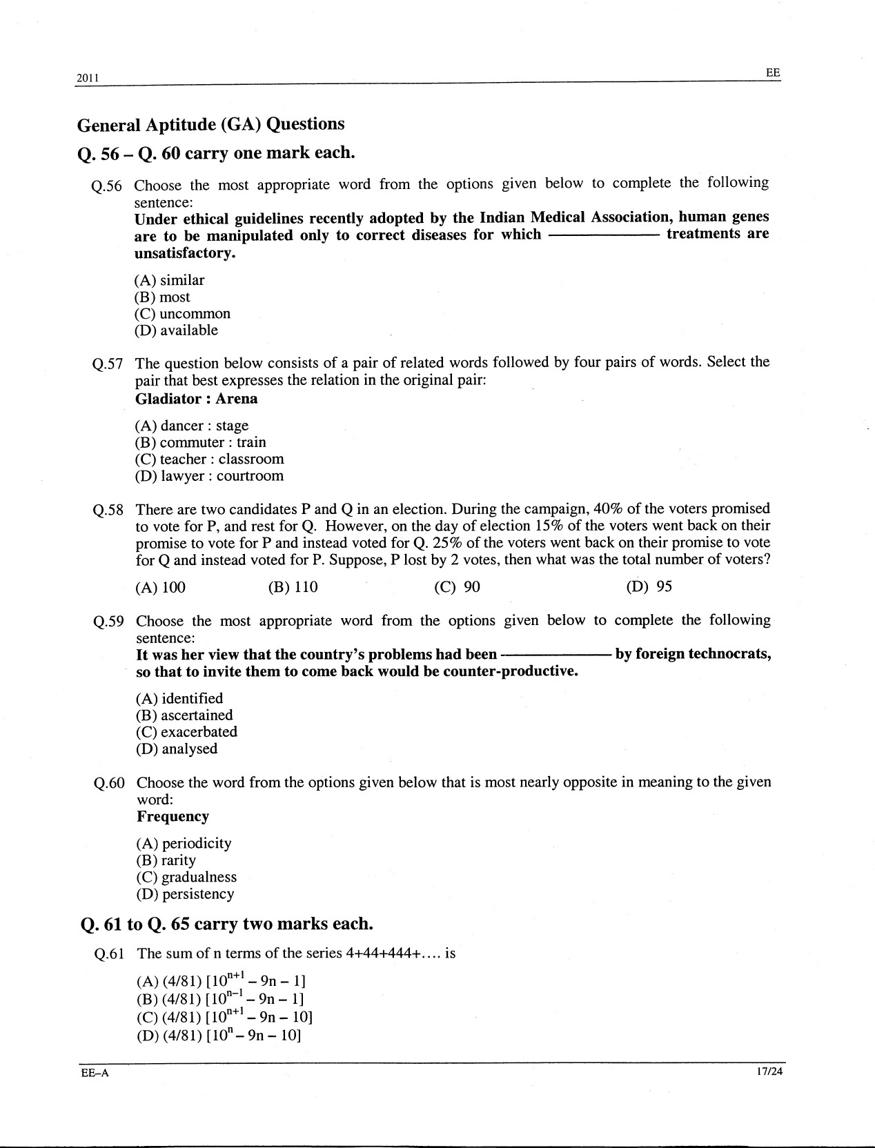 GATE Exam Question Paper 2011 Electrical Engineering 17