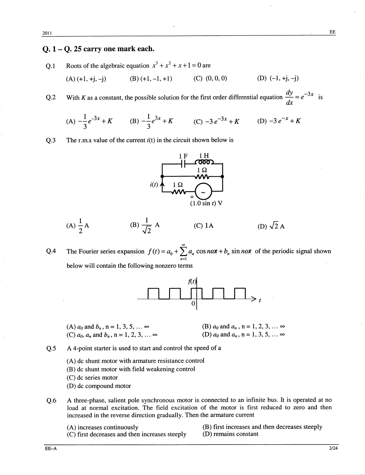 GATE Exam Question Paper 2011 Electrical Engineering 2