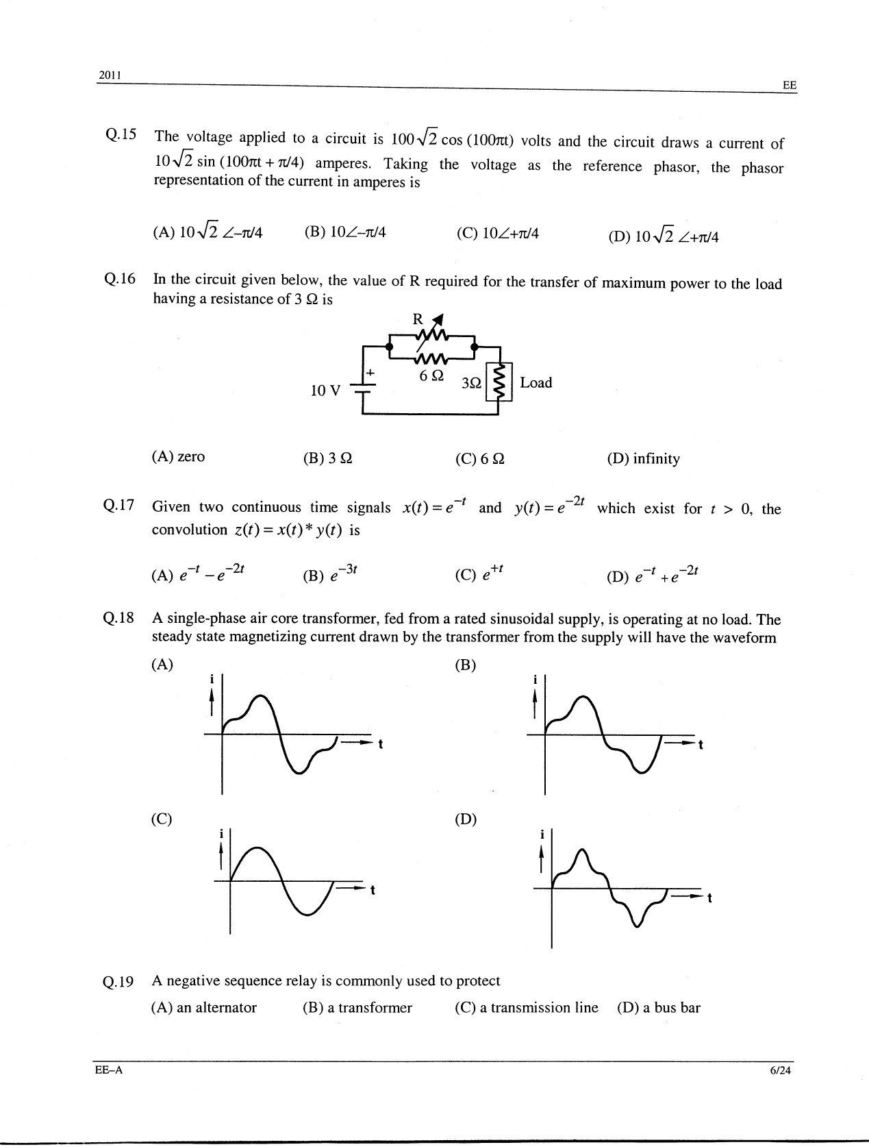 GATE Exam Question Paper 2011 Electrical Engineering 6