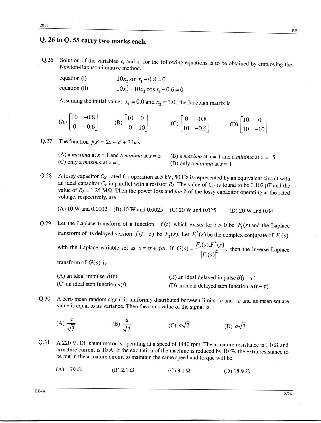 GATE Exam Question Paper 2011 Electrical Engineering 8