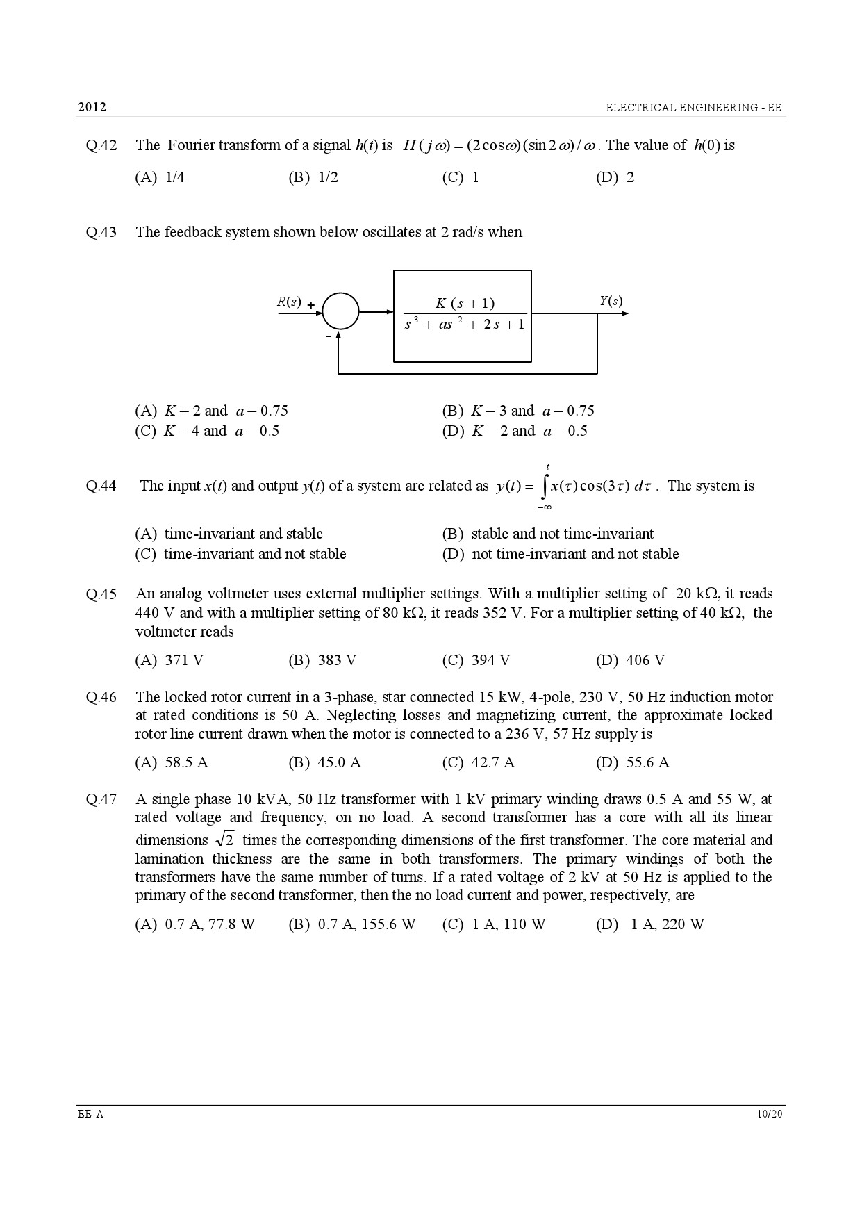 GATE Exam Question Paper 2012 Electrical Engineering 10