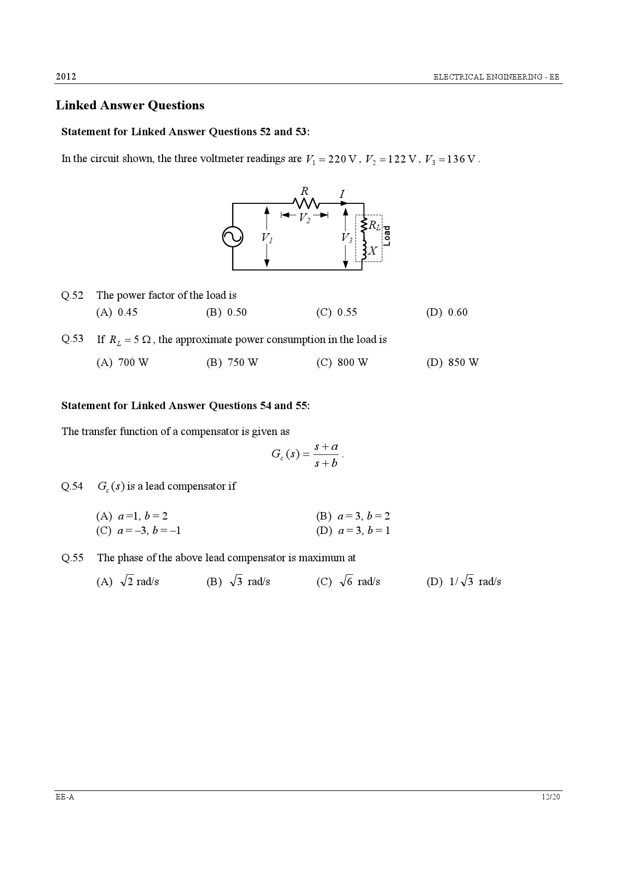 GATE Exam Question Paper 2012 Electrical Engineering 12