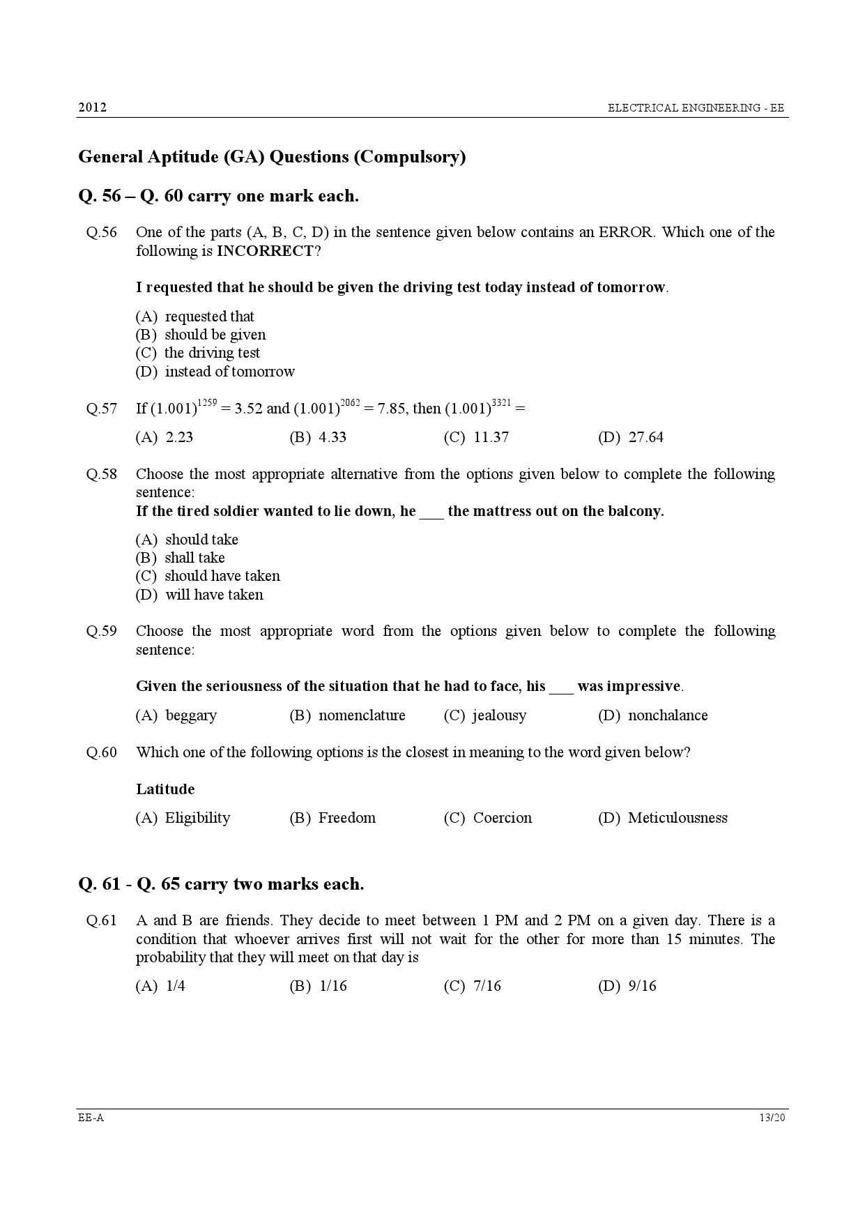 GATE Exam Question Paper 2012 Electrical Engineering 13