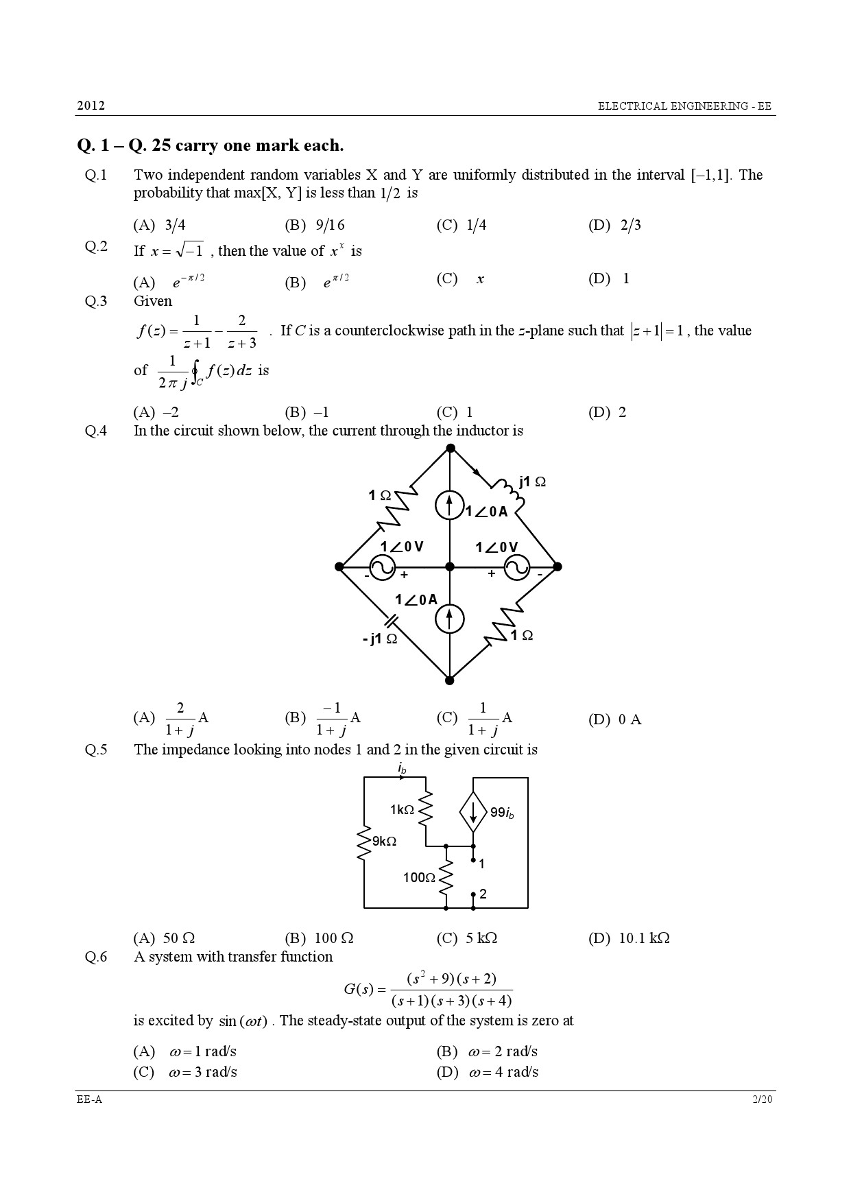 GATE Exam Question Paper 2012 Electrical Engineering 2