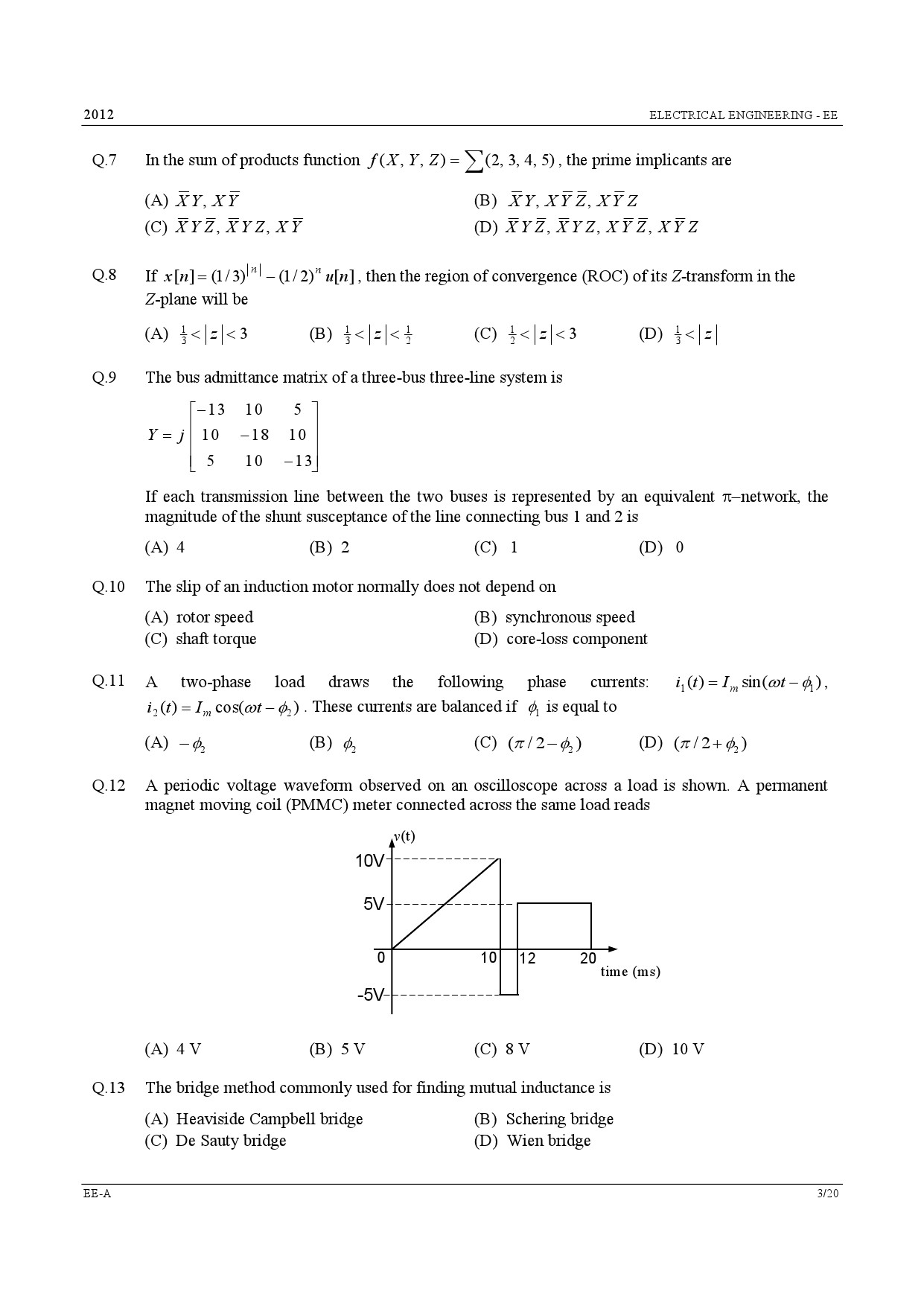 GATE Exam Question Paper 2012 Electrical Engineering 3