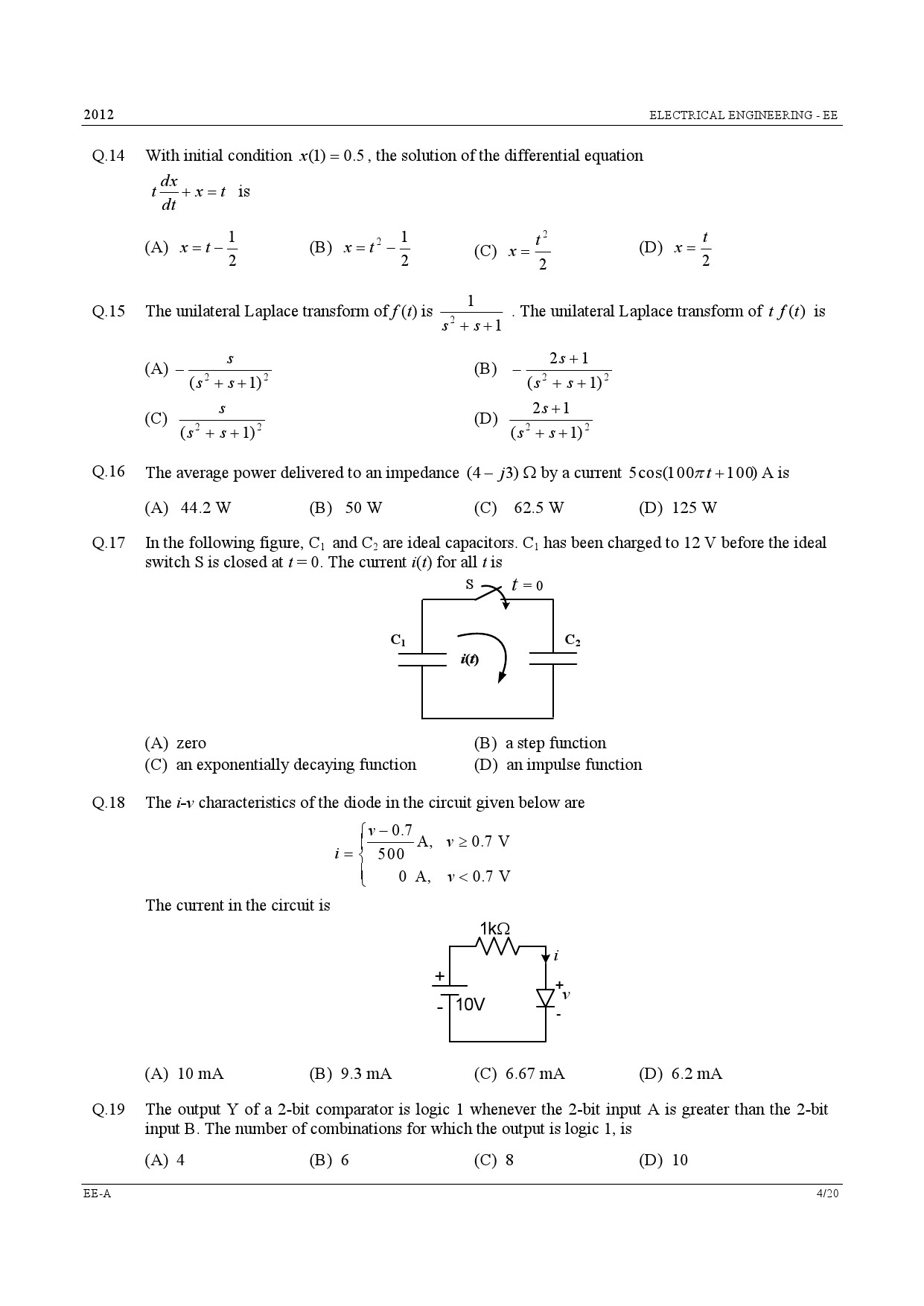 GATE Exam Question Paper 2012 Electrical Engineering 4