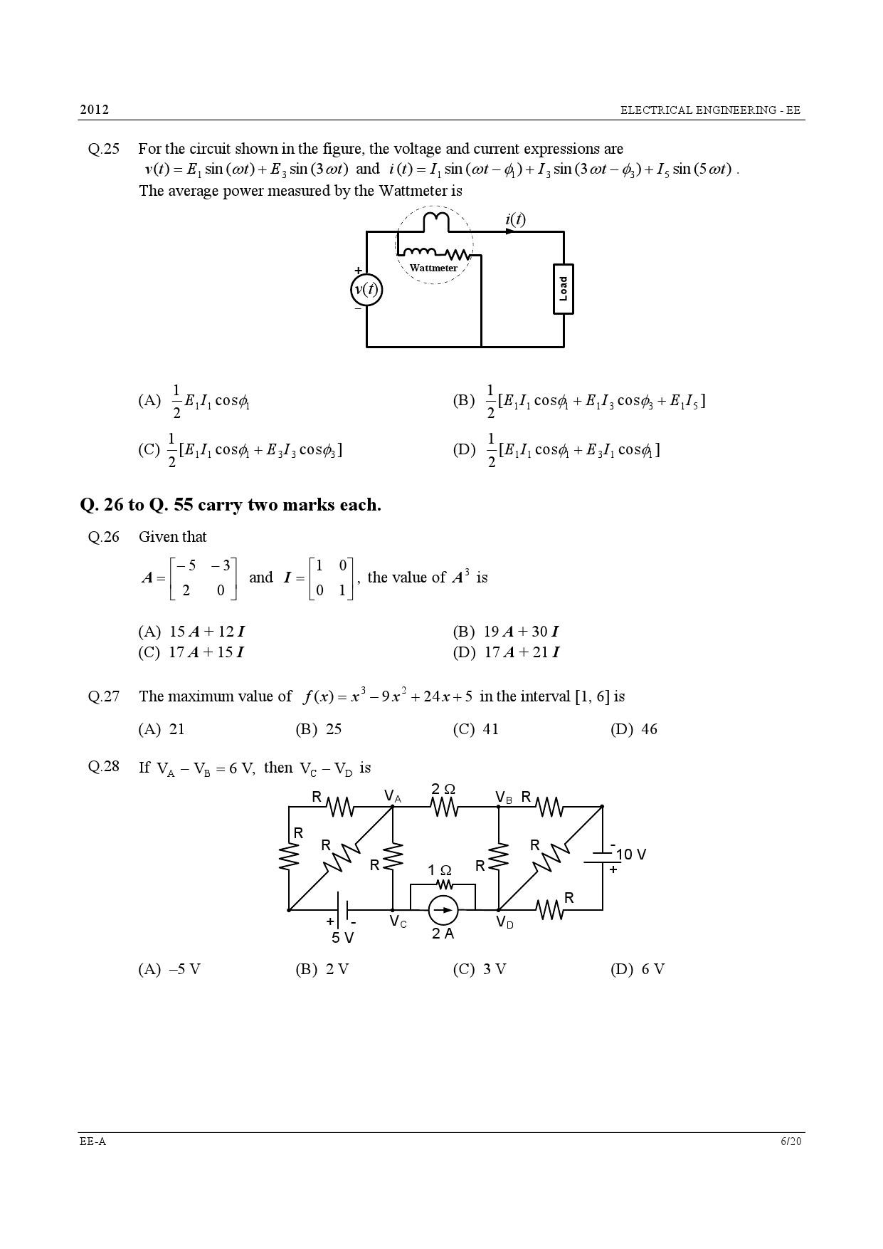 GATE Exam Question Paper 2012 Electrical Engineering 6