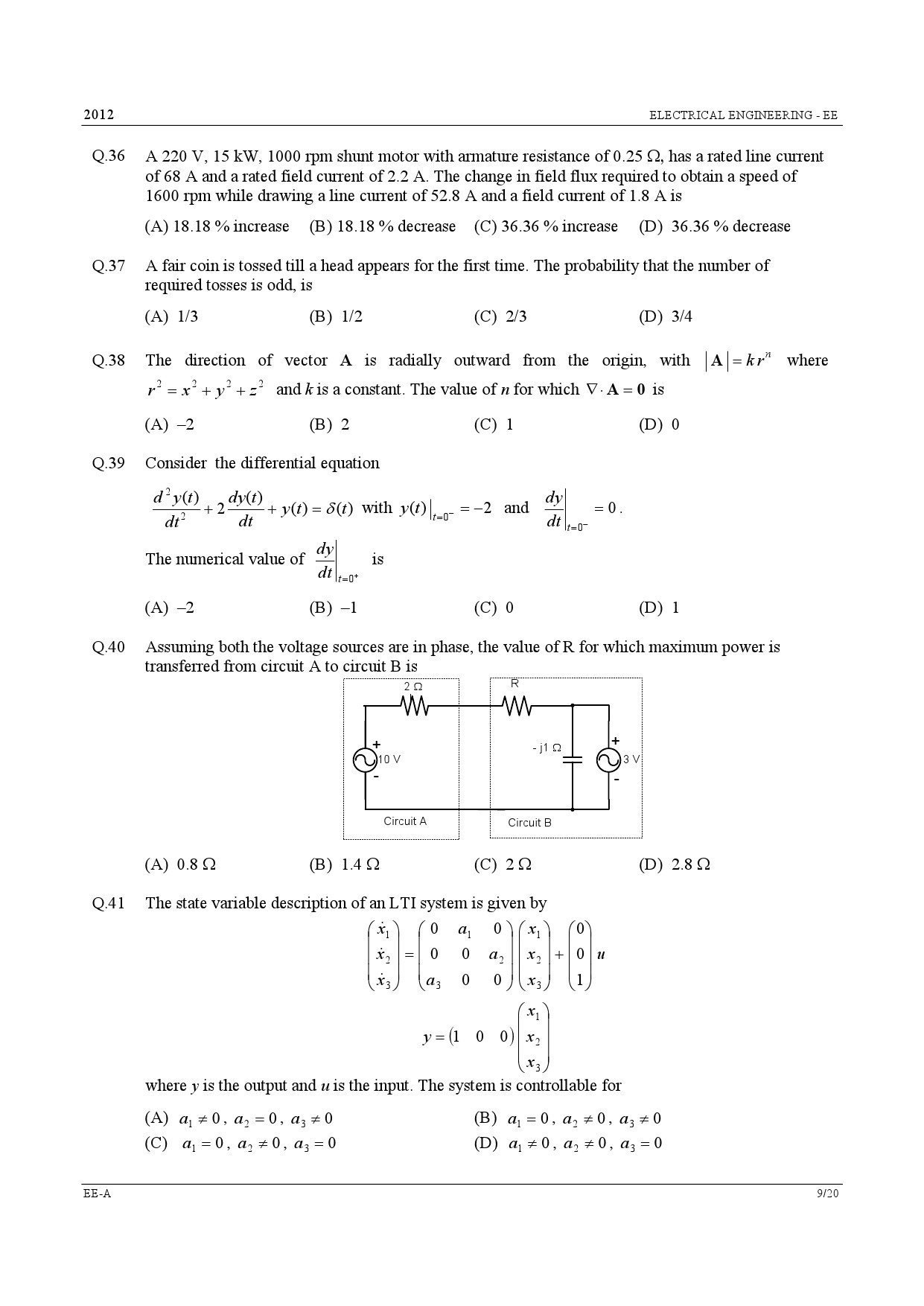 GATE Exam Question Paper 2012 Electrical Engineering 9