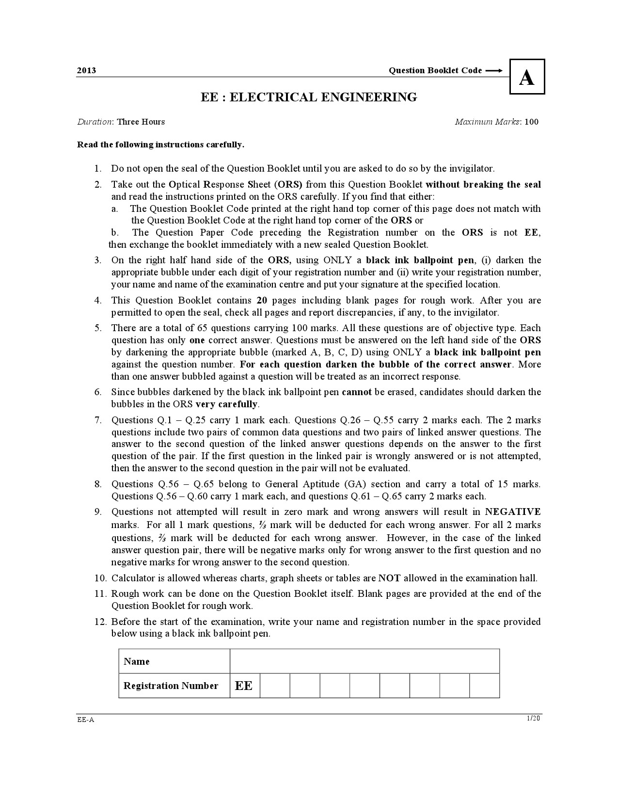 GATE Exam Question Paper 2013 Electrical Engineering 1