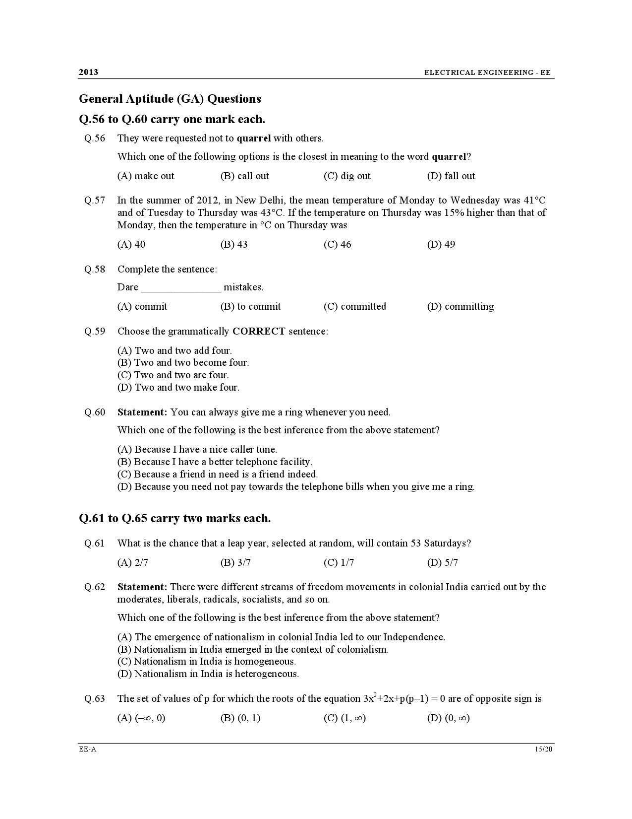 GATE Exam Question Paper 2013 Electrical Engineering 15