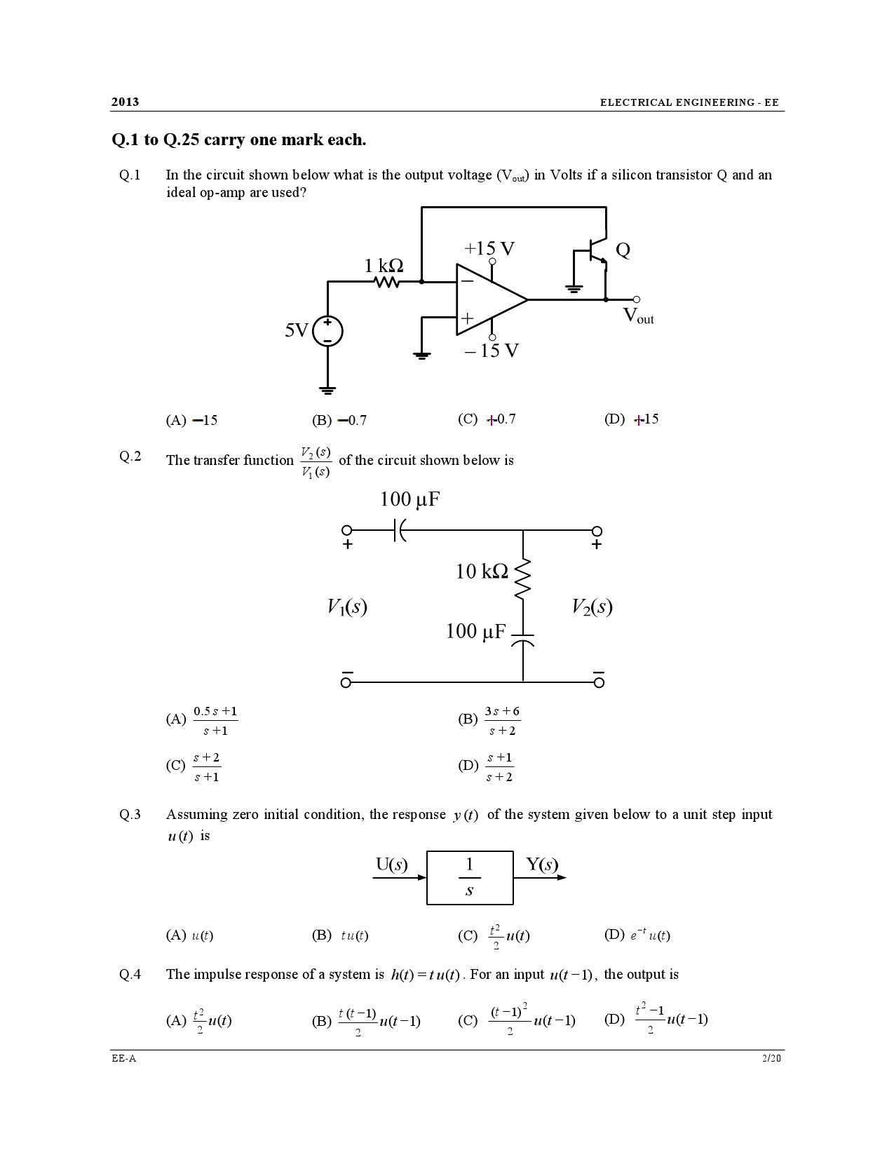 GATE Exam Question Paper 2013 Electrical Engineering 2