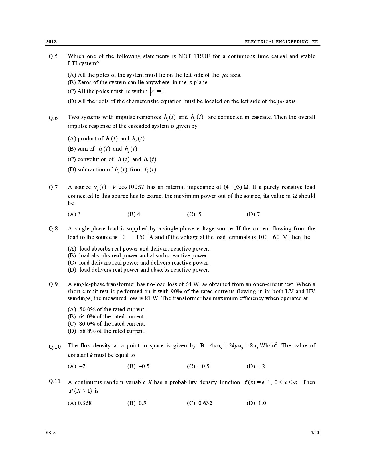 GATE Exam Question Paper 2013 Electrical Engineering 3