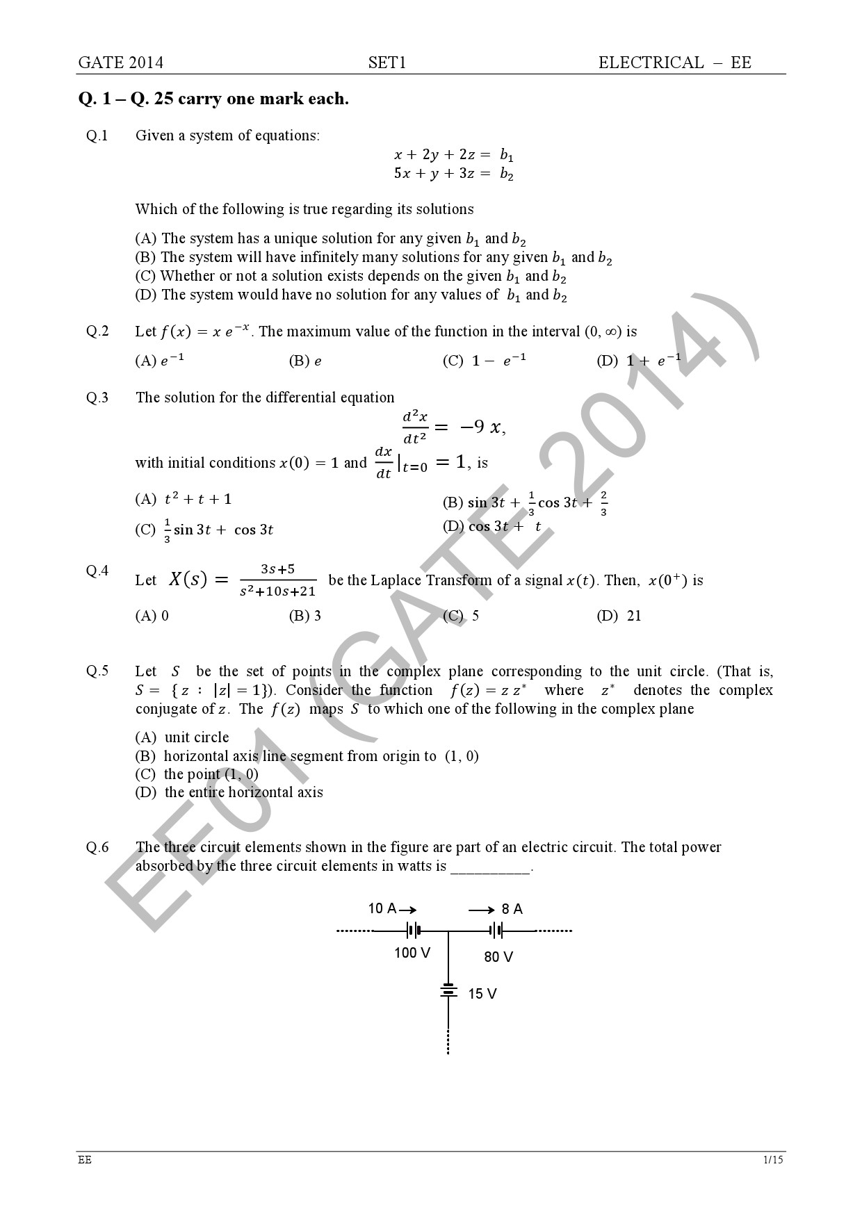 GATE Exam Question Paper 2014 Electrical Engineering Set 1 7