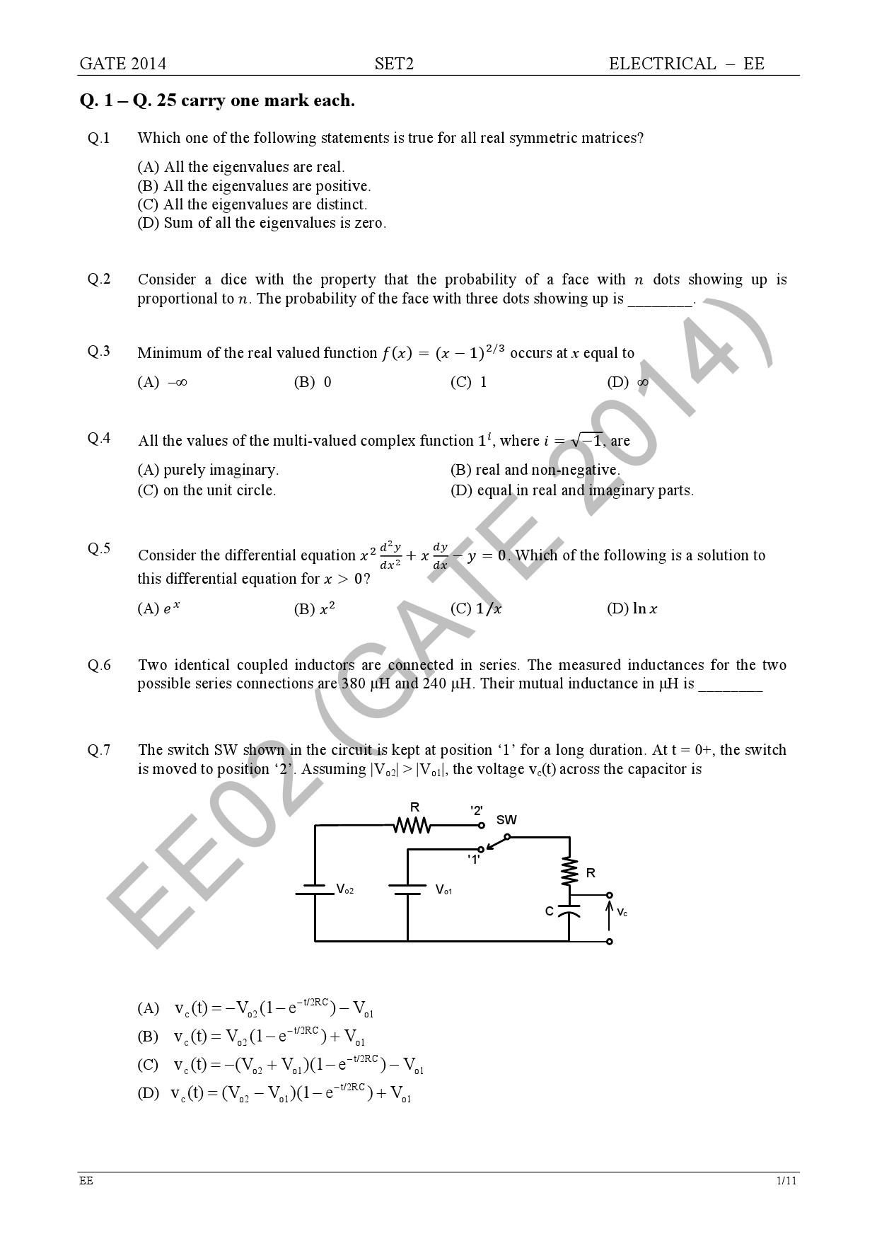 GATE Exam Question Paper 2014 Electrical Engineering Set 2 7
