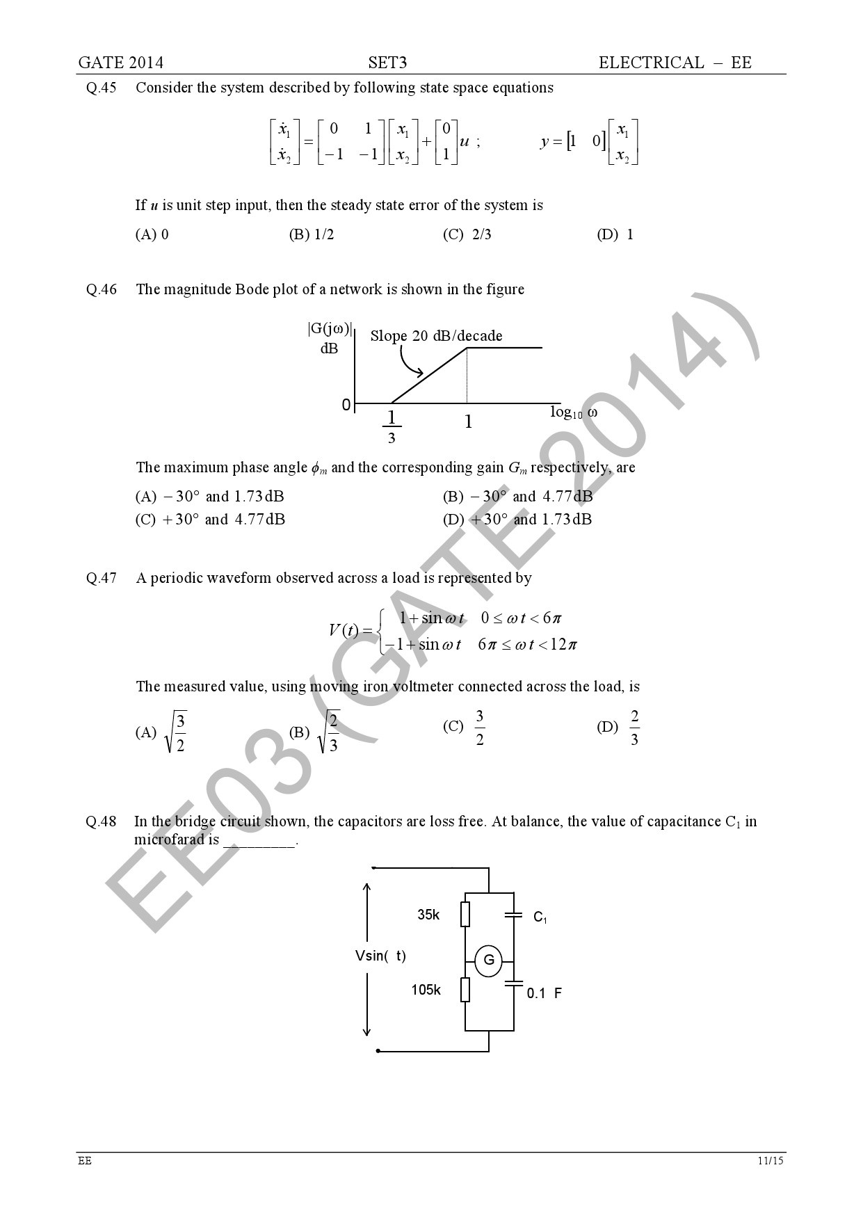 GATE Exam Question Paper 2014 Electrical Engineering Set 3 17