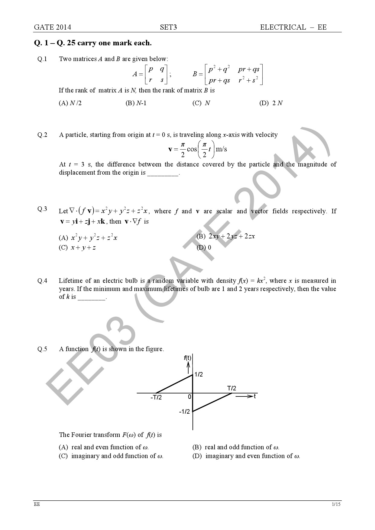 GATE Exam Question Paper 2014 Electrical Engineering Set 3 7