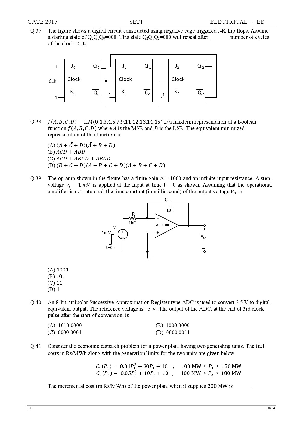 GATE Exam Question Paper 2015 Electrical Engineering Set 1 10