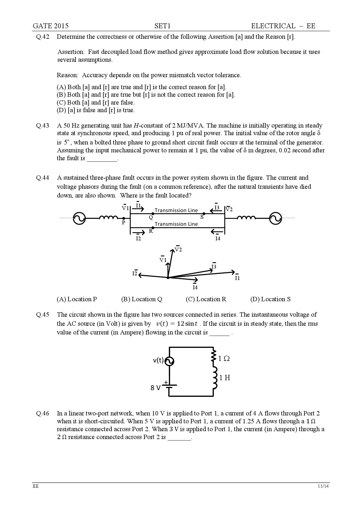 GATE Exam Question Paper 2015 Electrical Engineering Set 1 11
