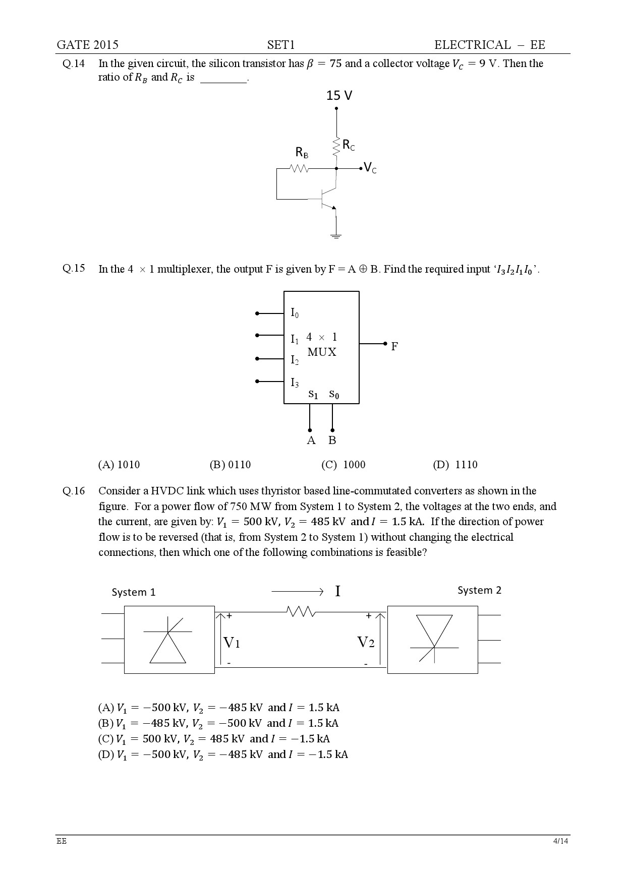 GATE Exam Question Paper 2015 Electrical Engineering Set 1 4