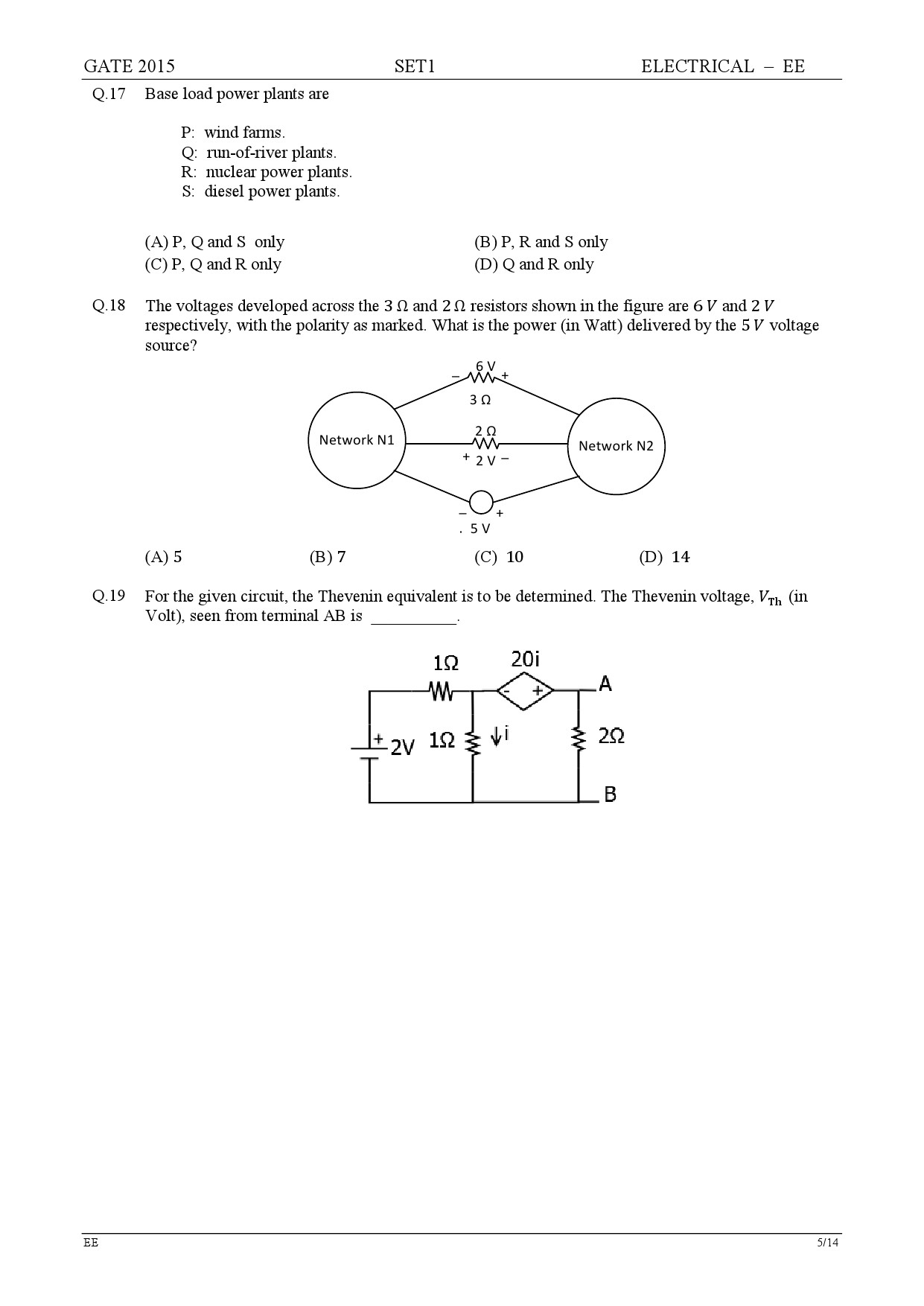 GATE Exam Question Paper 2015 Electrical Engineering Set 1 5