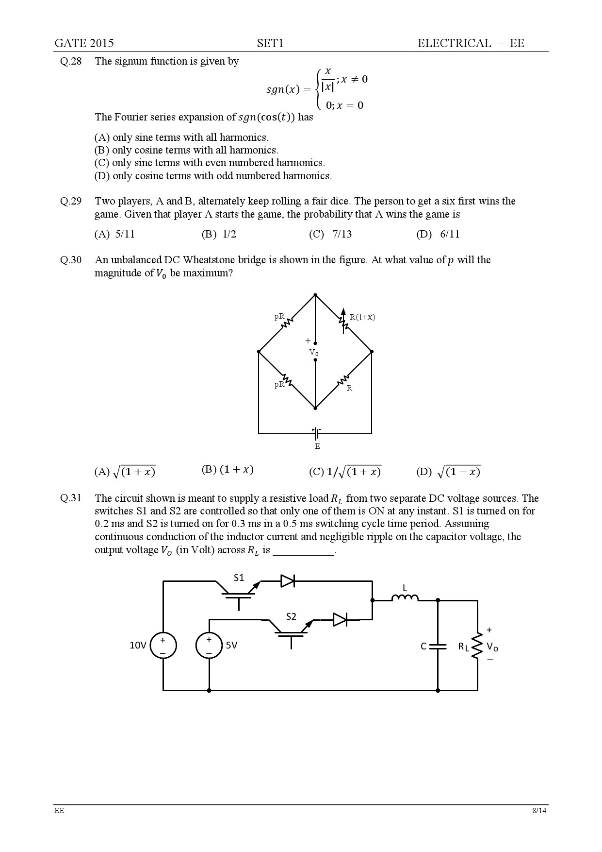 GATE Exam Question Paper 2015 Electrical Engineering Set 1 8
