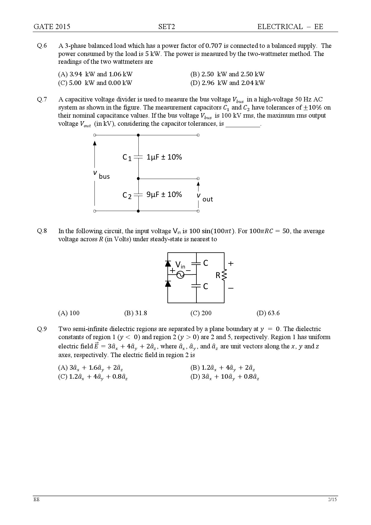 GATE Exam Question Paper 2015 Electrical Engineering Set 2 2