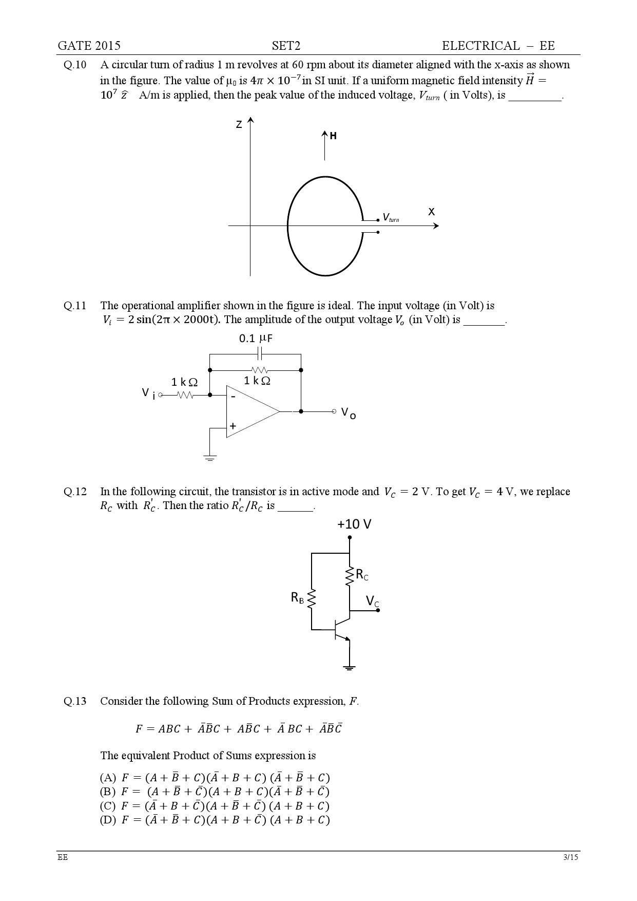 GATE Exam Question Paper 2015 Electrical Engineering Set 2 3