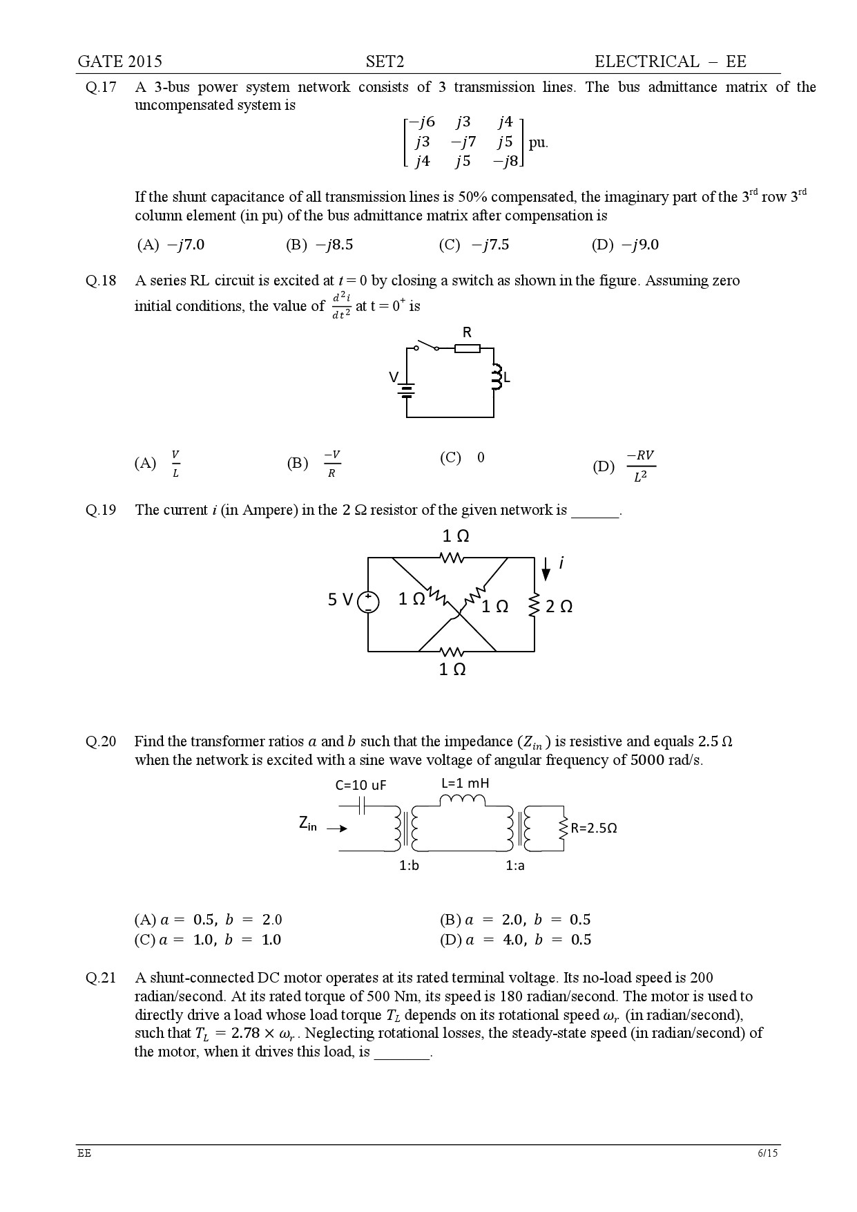 GATE Exam Question Paper 2015 Electrical Engineering Set 2 6