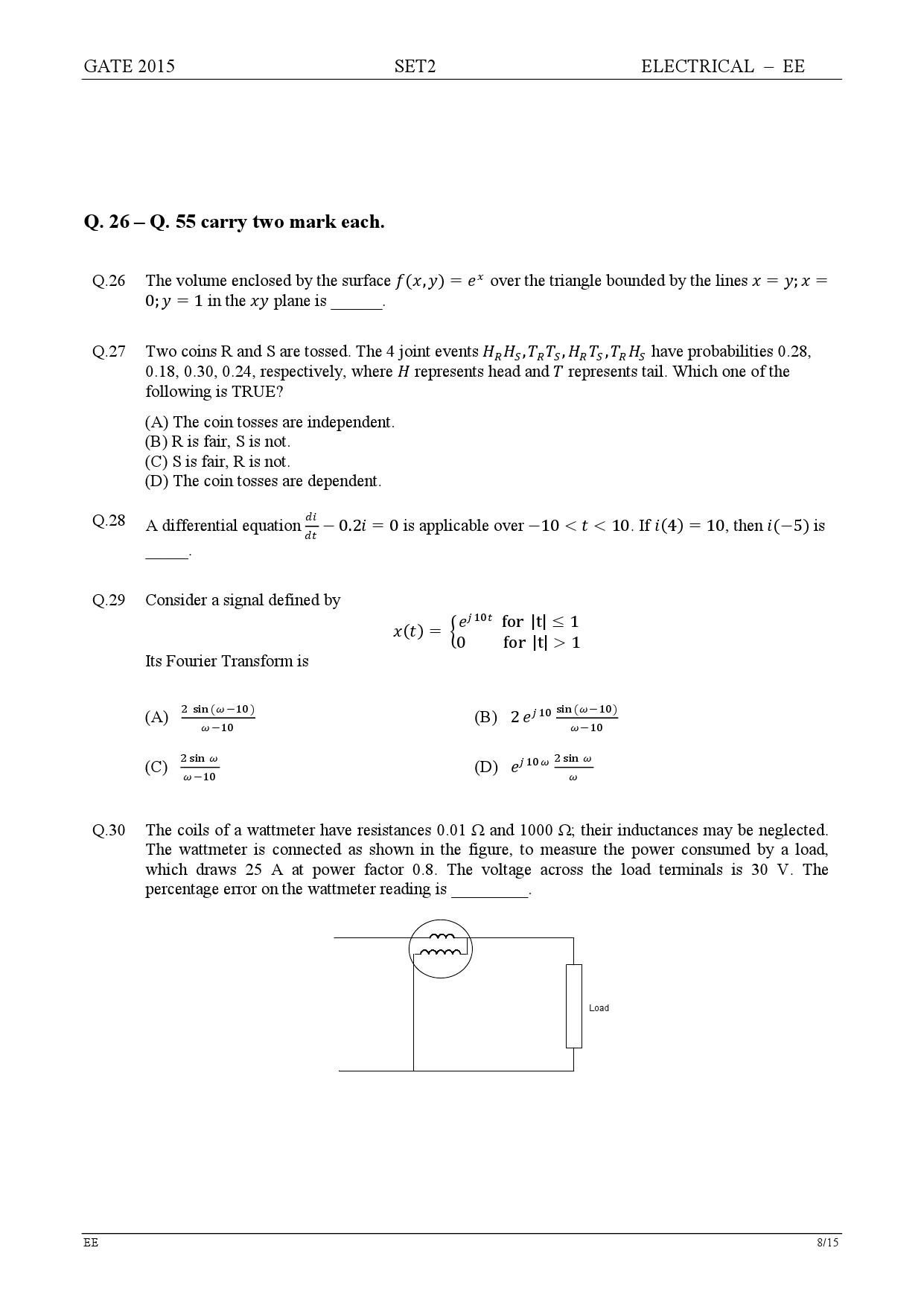 GATE Exam Question Paper 2015 Electrical Engineering Set 2 8