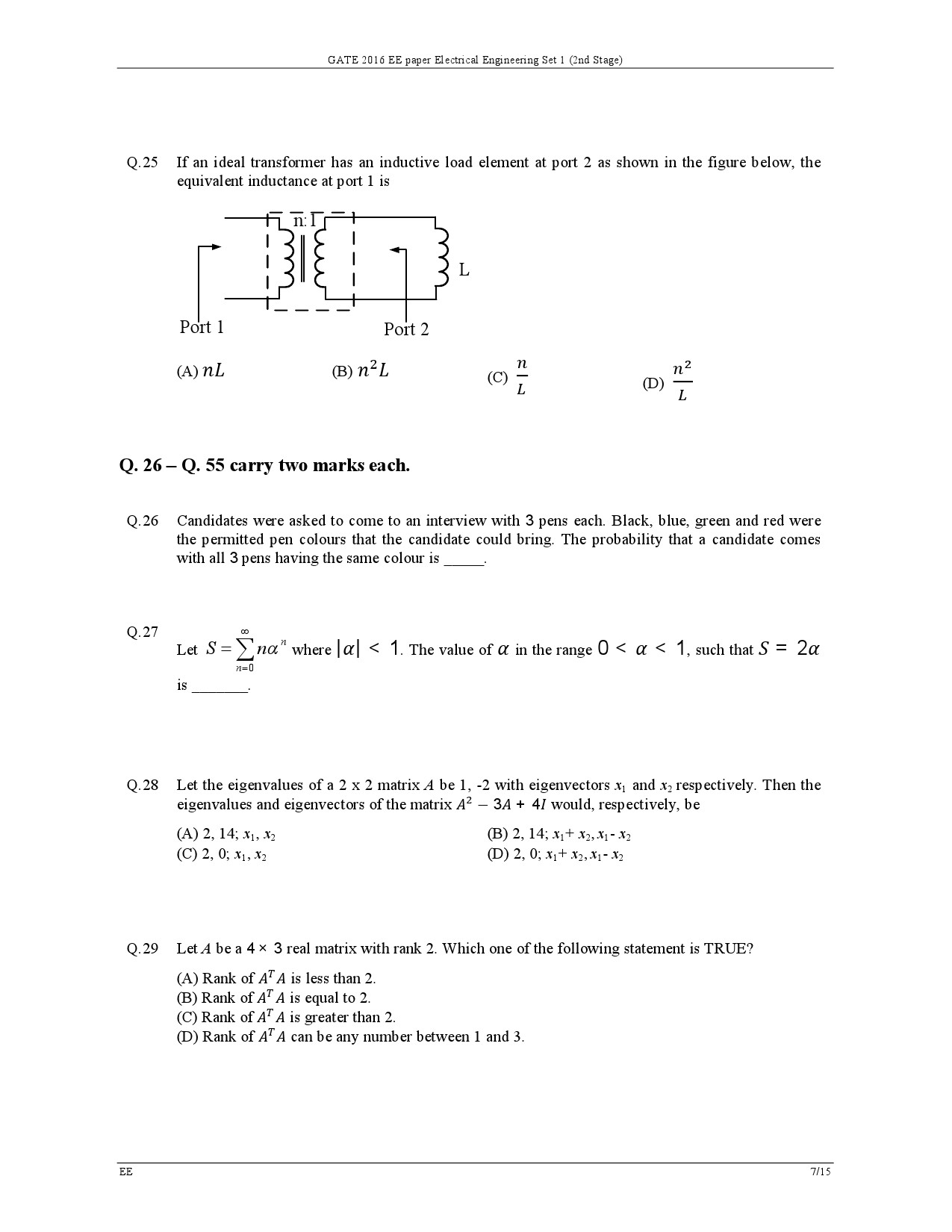 GATE Exam Question Paper 2016 Electrical Engineering Set 1 10