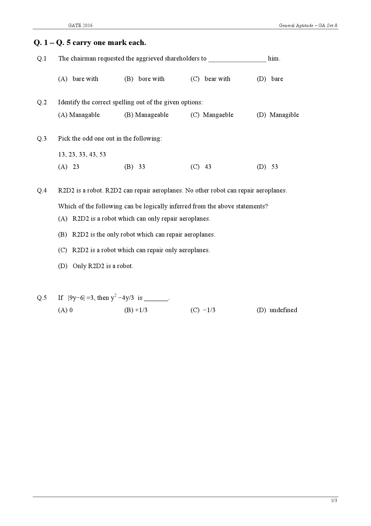 GATE Exam Question Paper 2016 Electrical Engineering Set 2 1