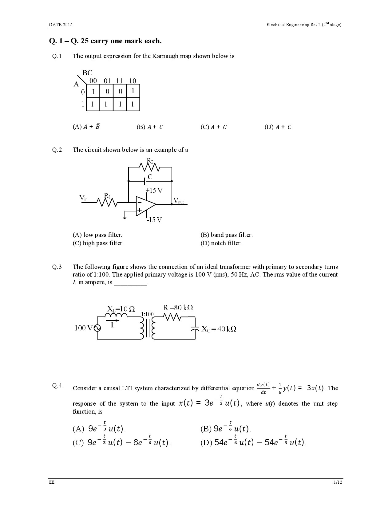 GATE Exam Question Paper 2016 Electrical Engineering Set 2 4