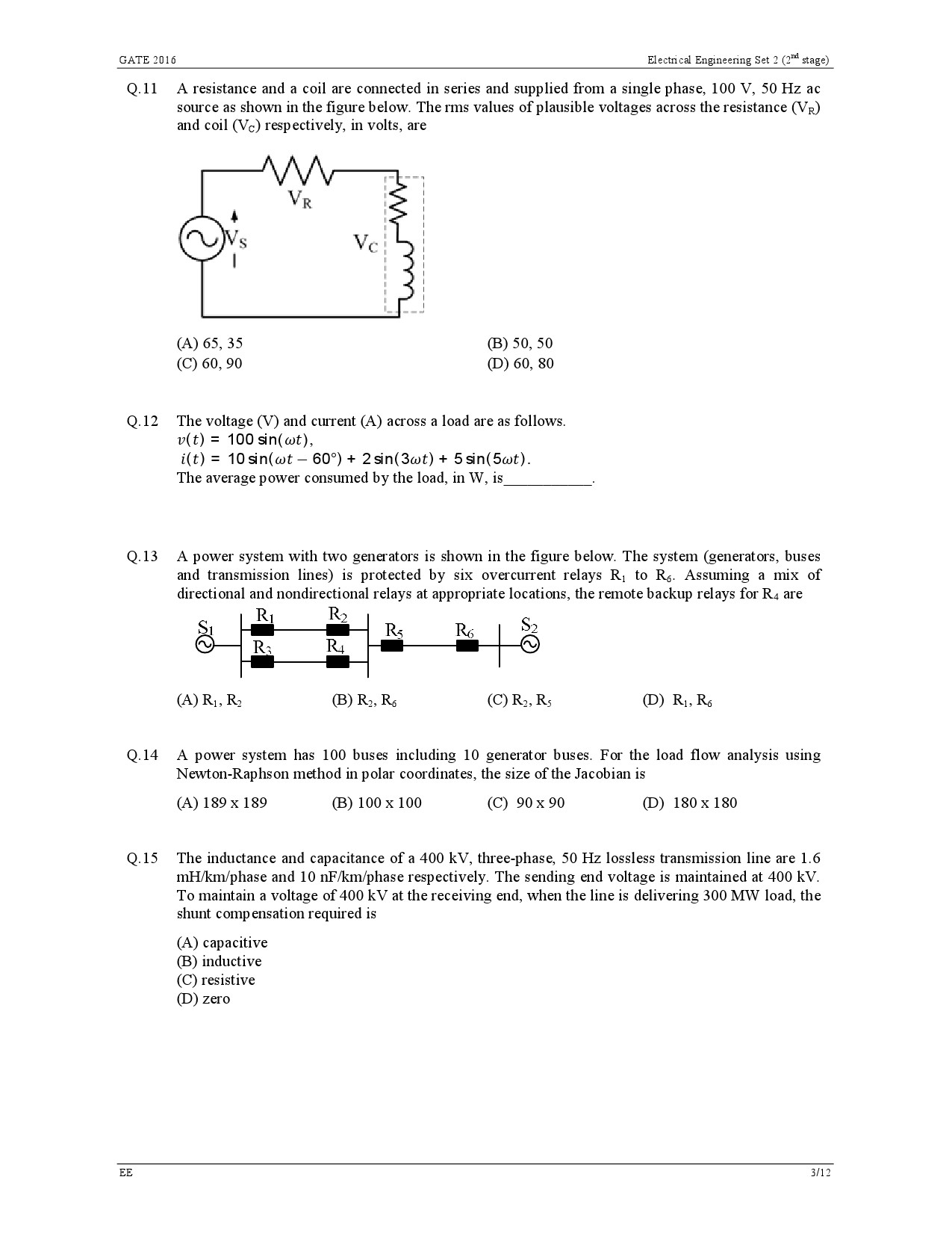 GATE Exam Question Paper 2016 Electrical Engineering Set 2 6